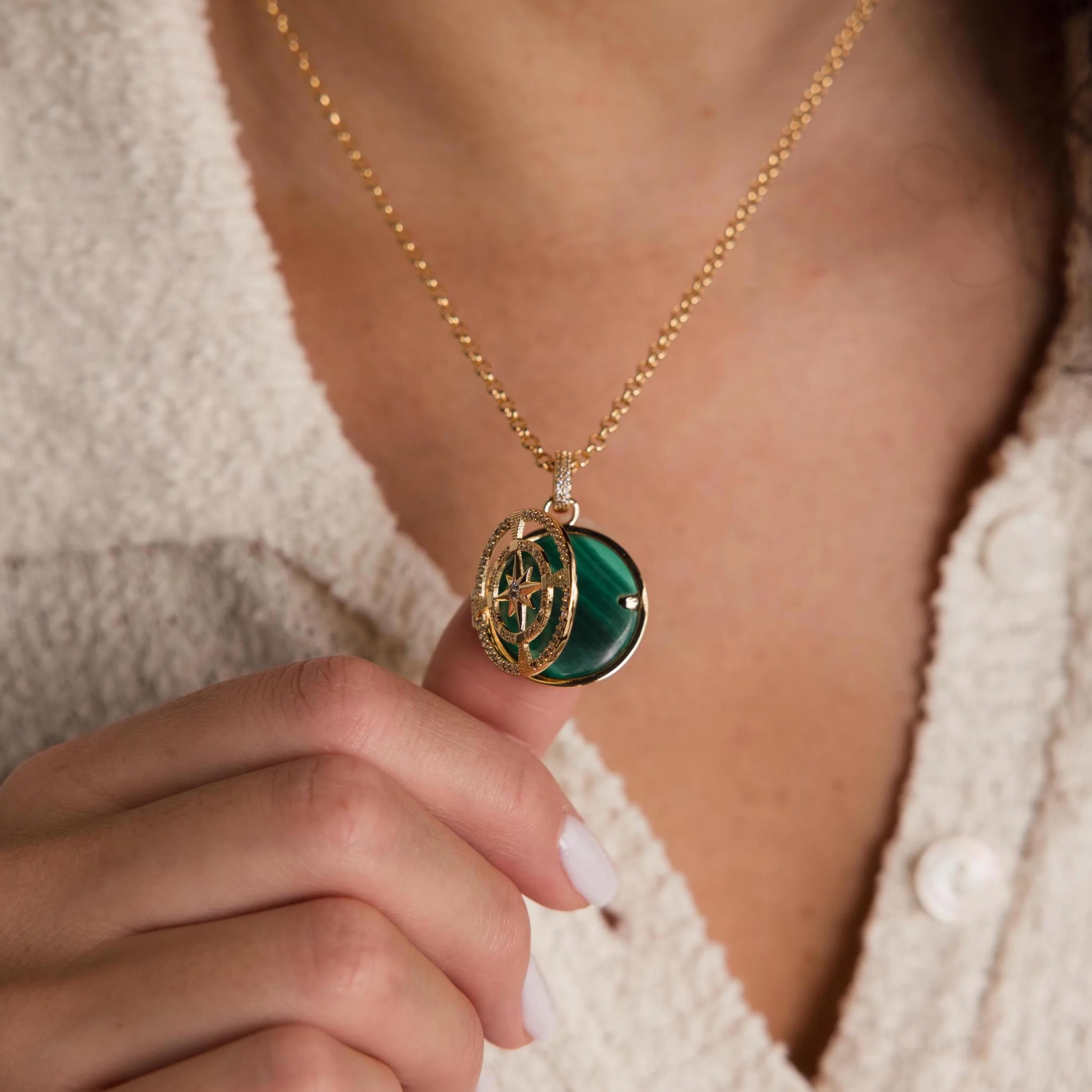 Malachite Compass Locket Necklace - Image 8