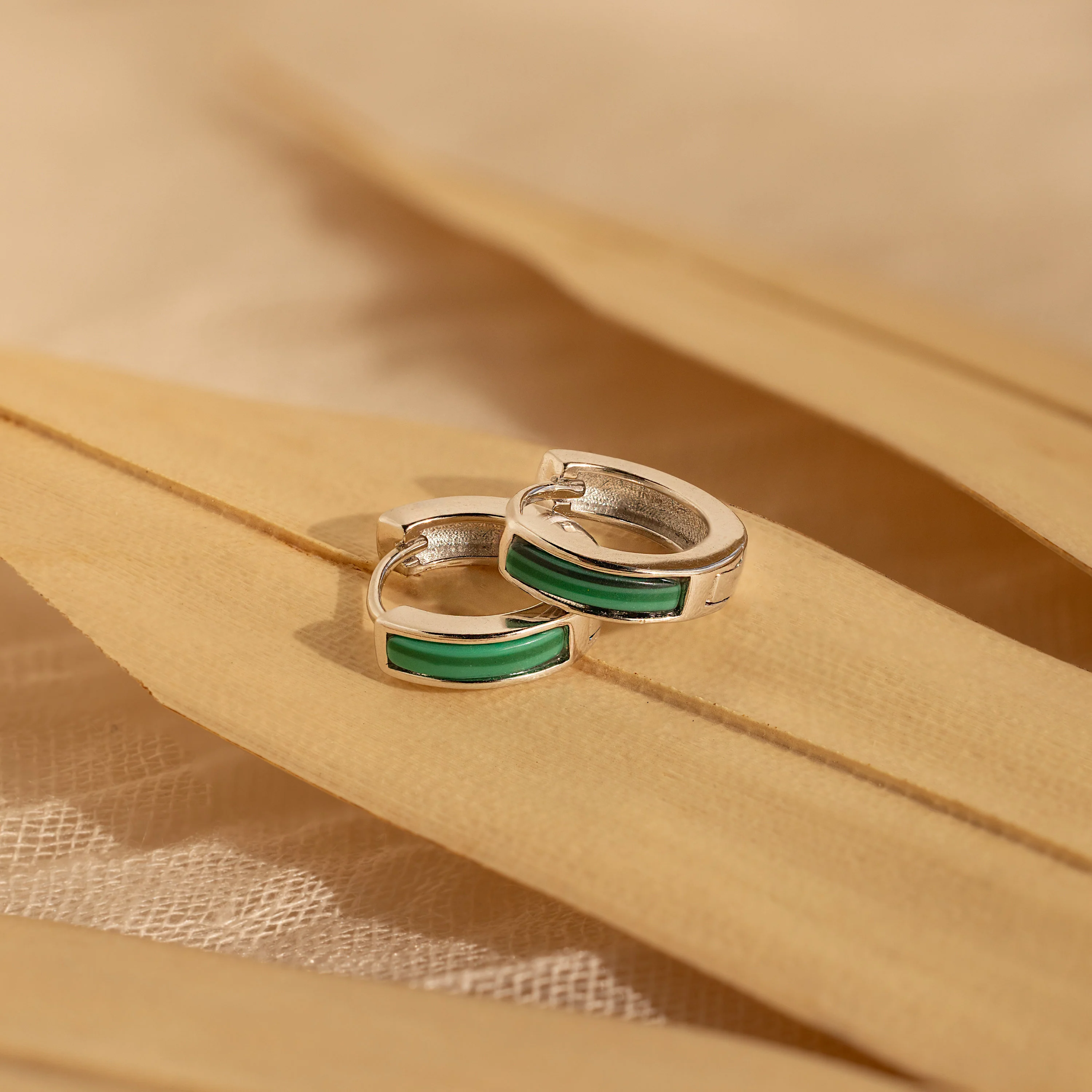 Malachite Inlay Huggies - Image 5
