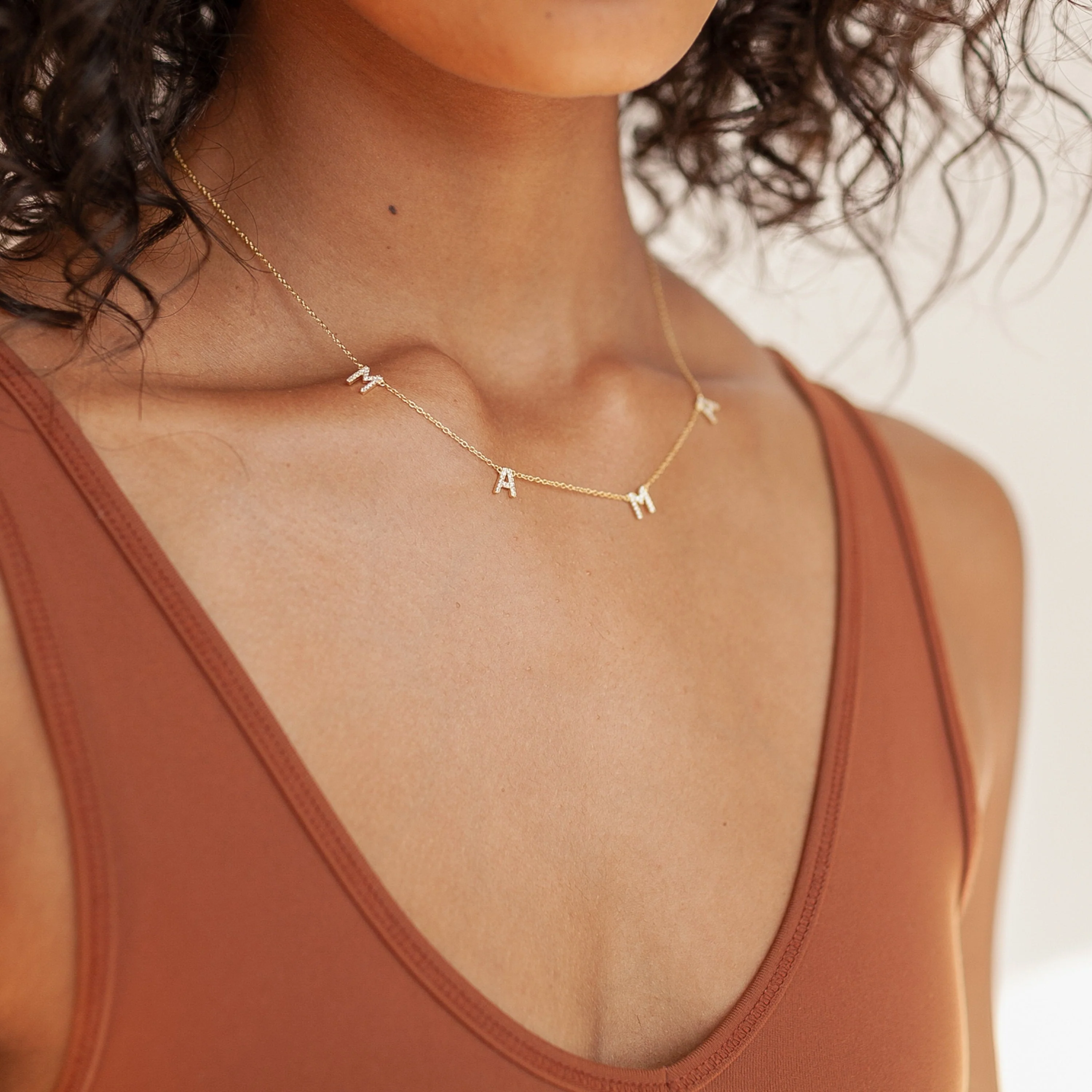 Pave Mama Letter Necklace - Image 5