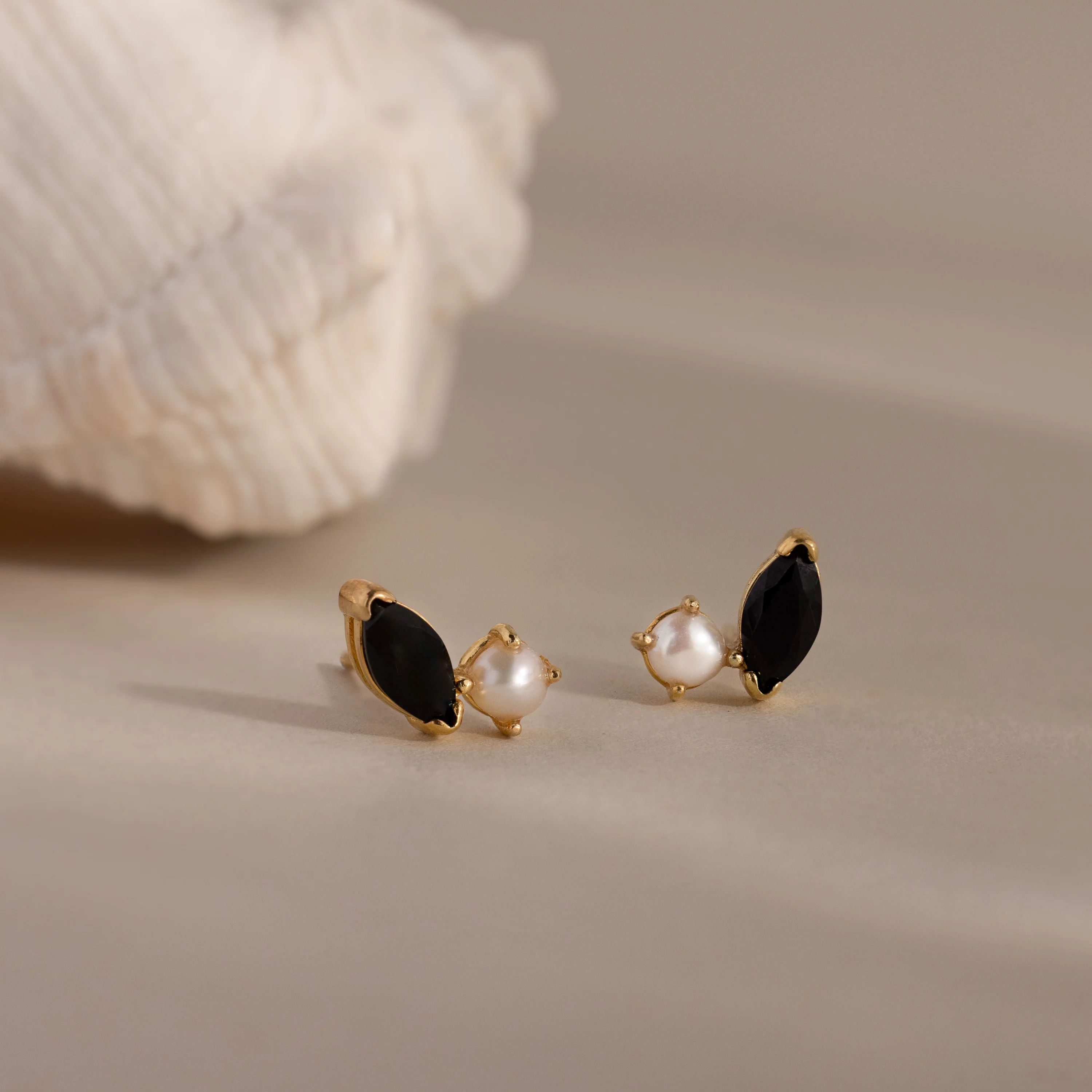 Marquise Onyx & Pearl Studs