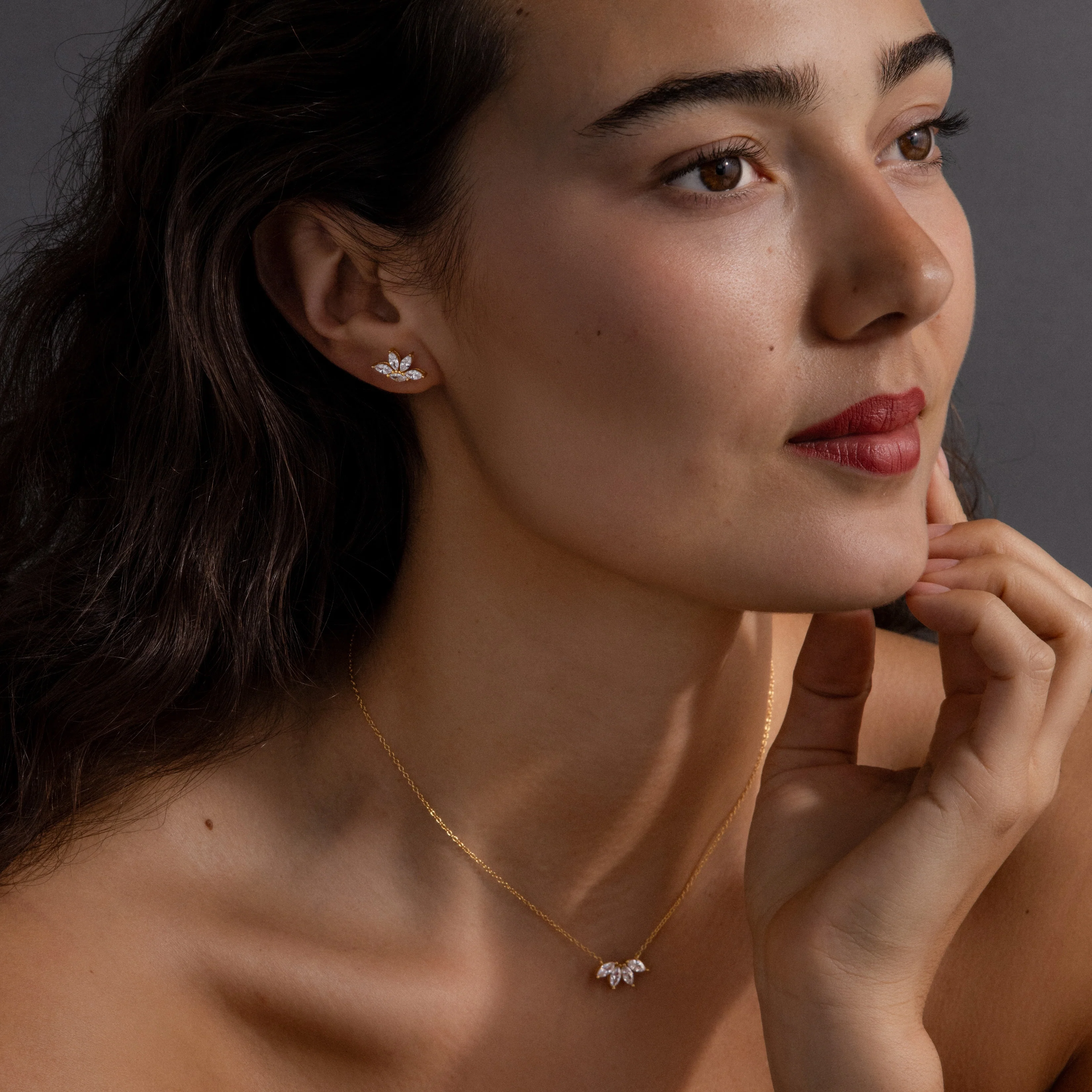 Marquise Diamond Necklace & Earrings Set in 18K Gold - Image 3
