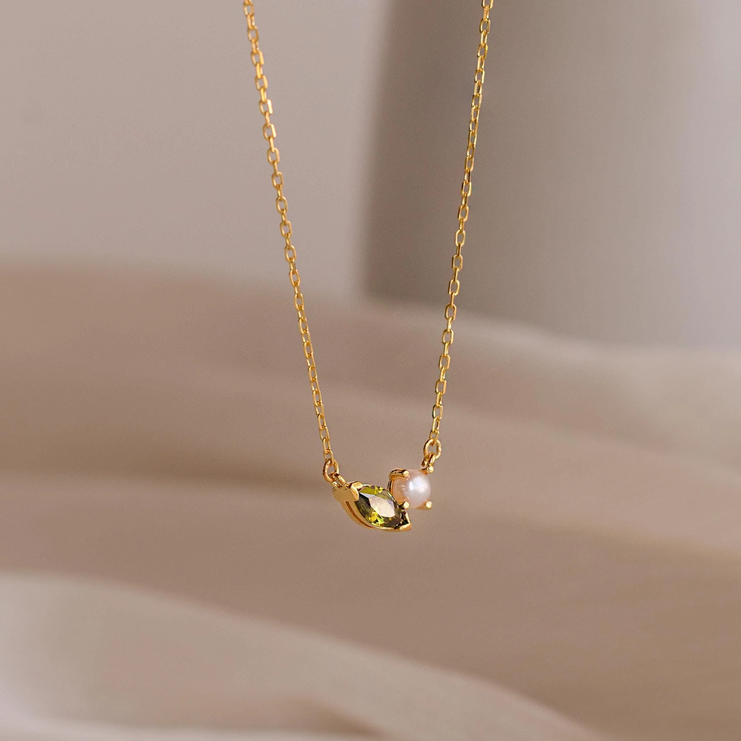 Marquise Peridot & Pearl Necklace - Image 3
