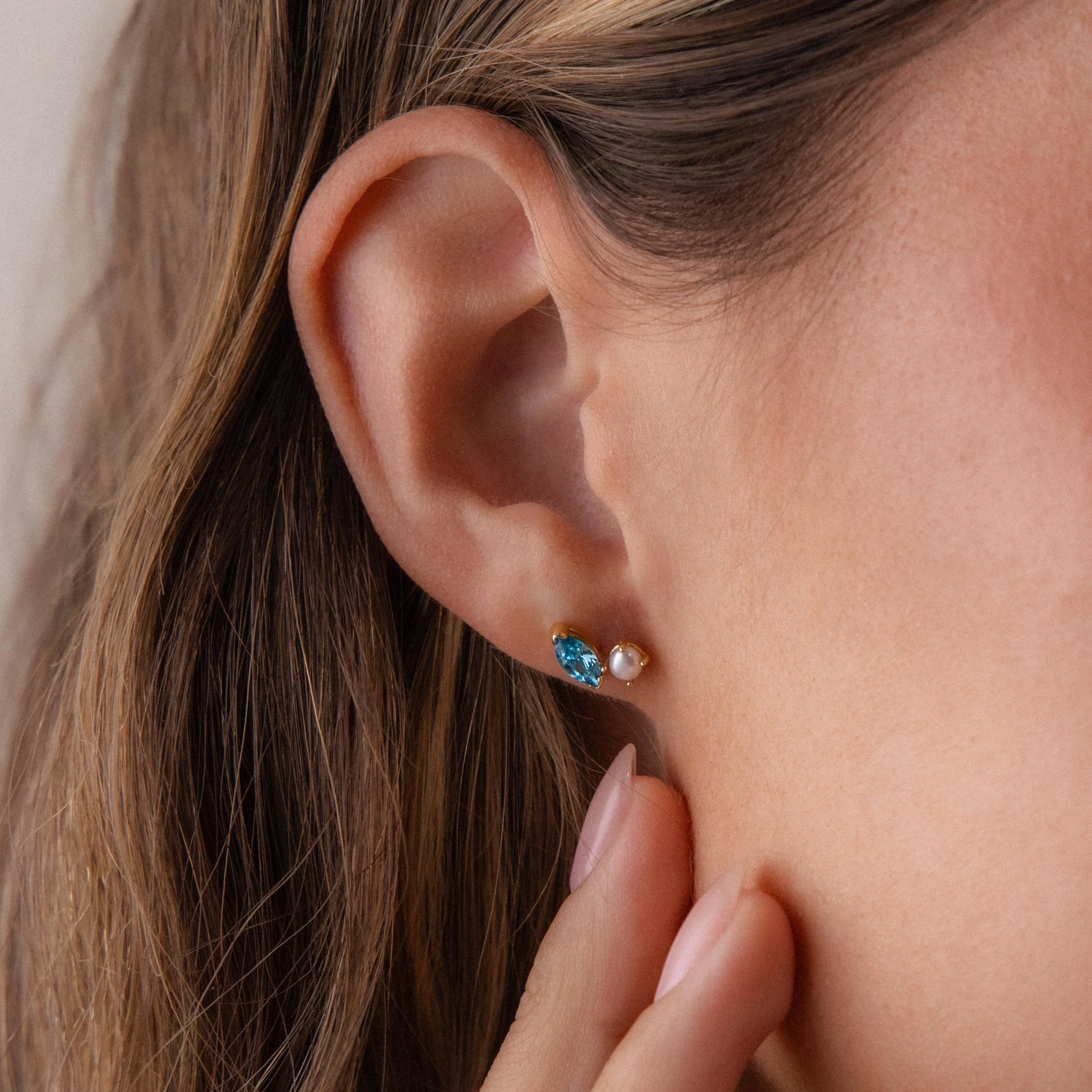 Marquise Topaz & Pearl Studs - Image 2