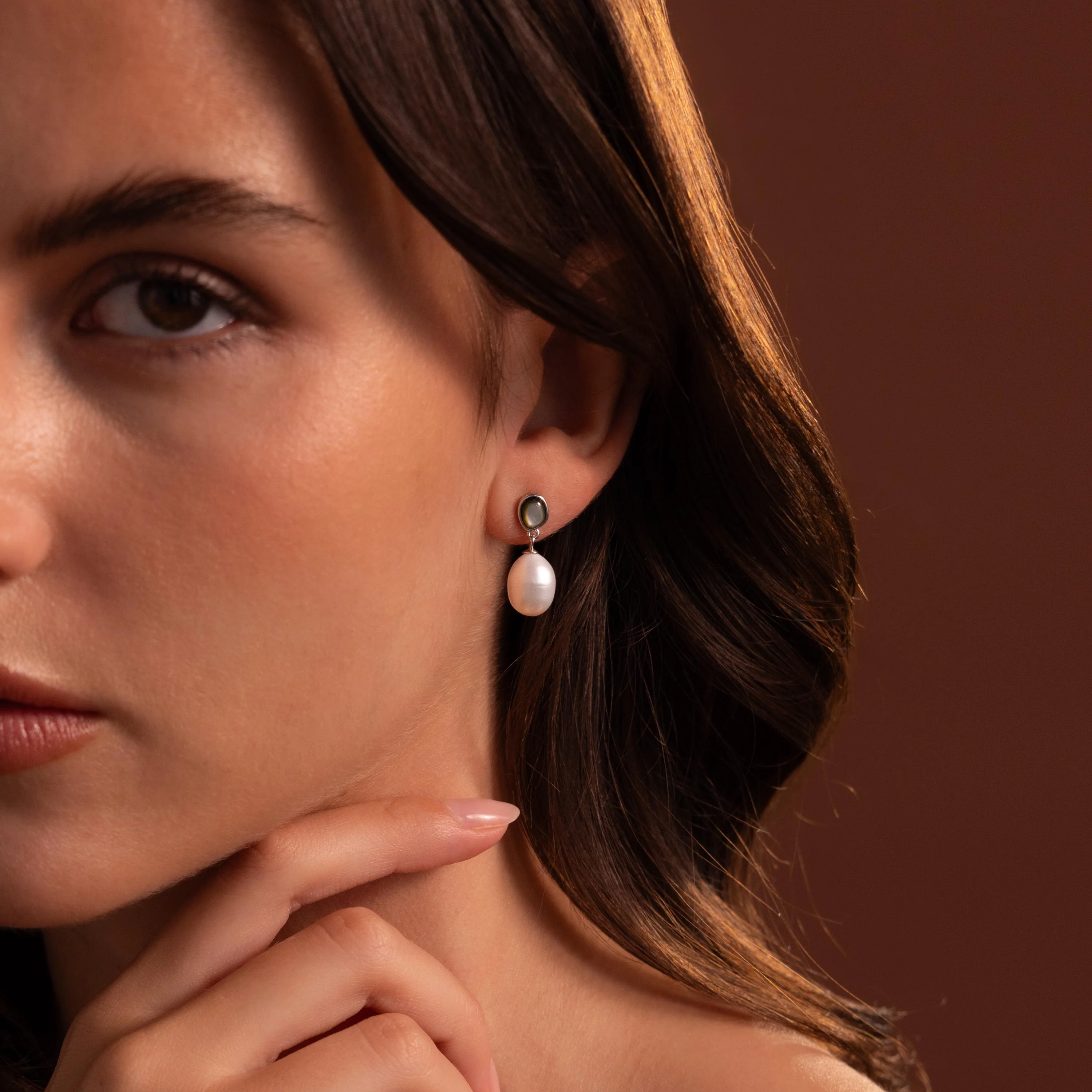 Midnight Pearl Drop Earrings in Silver - Image 6