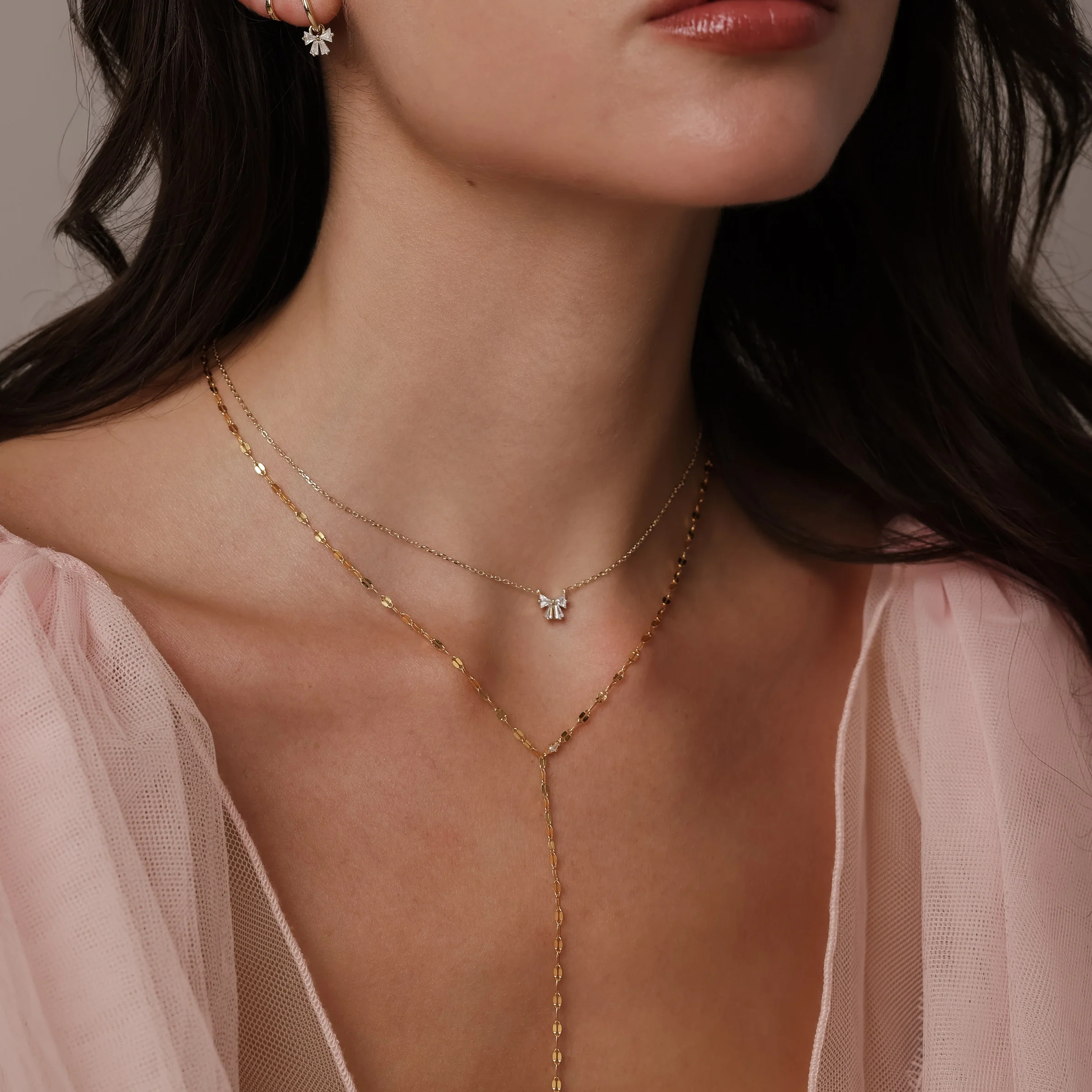 Mirror Chain Lariat Necklace in 18K Gold - Image 3