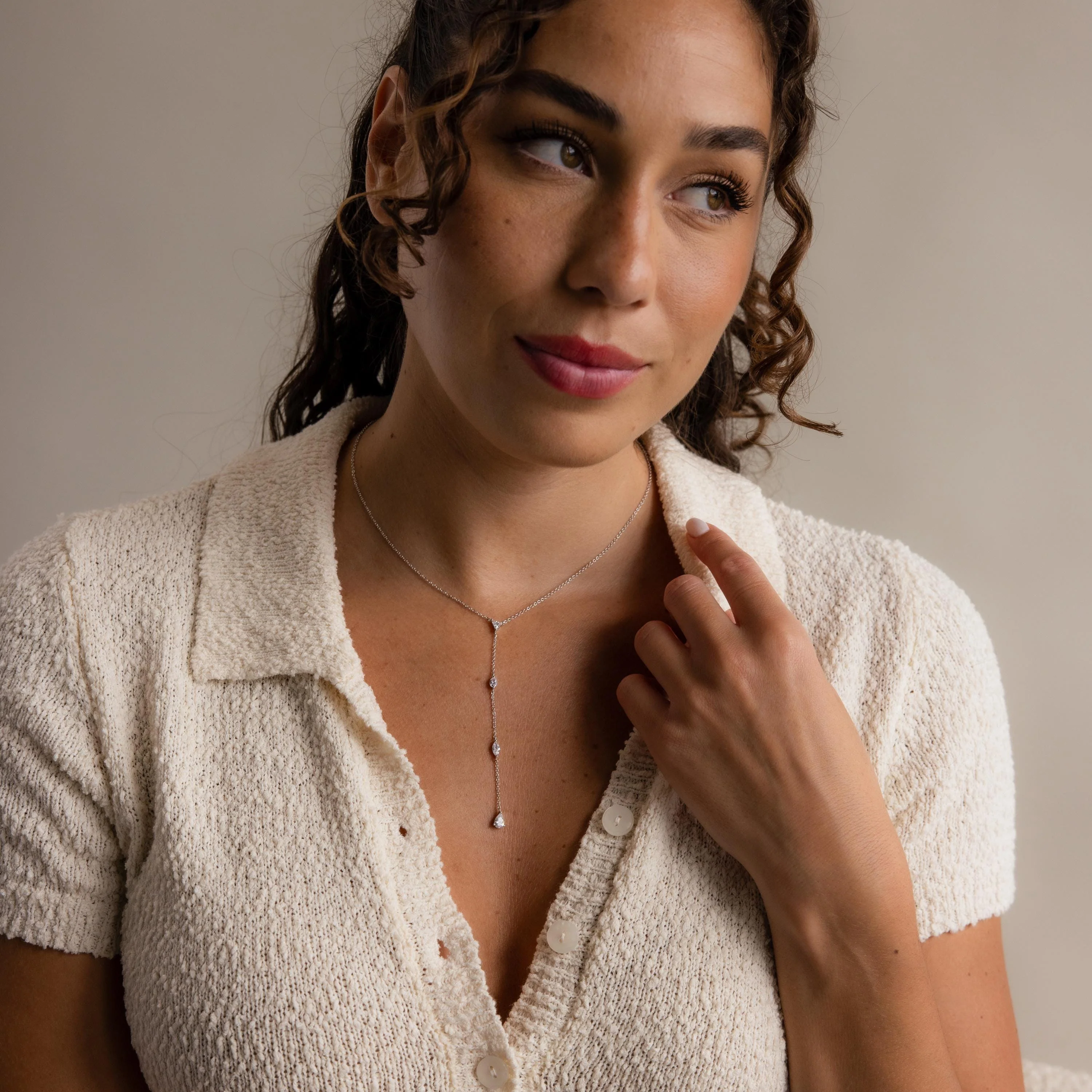 Mixed Diamond Lariat Necklace - Image 4