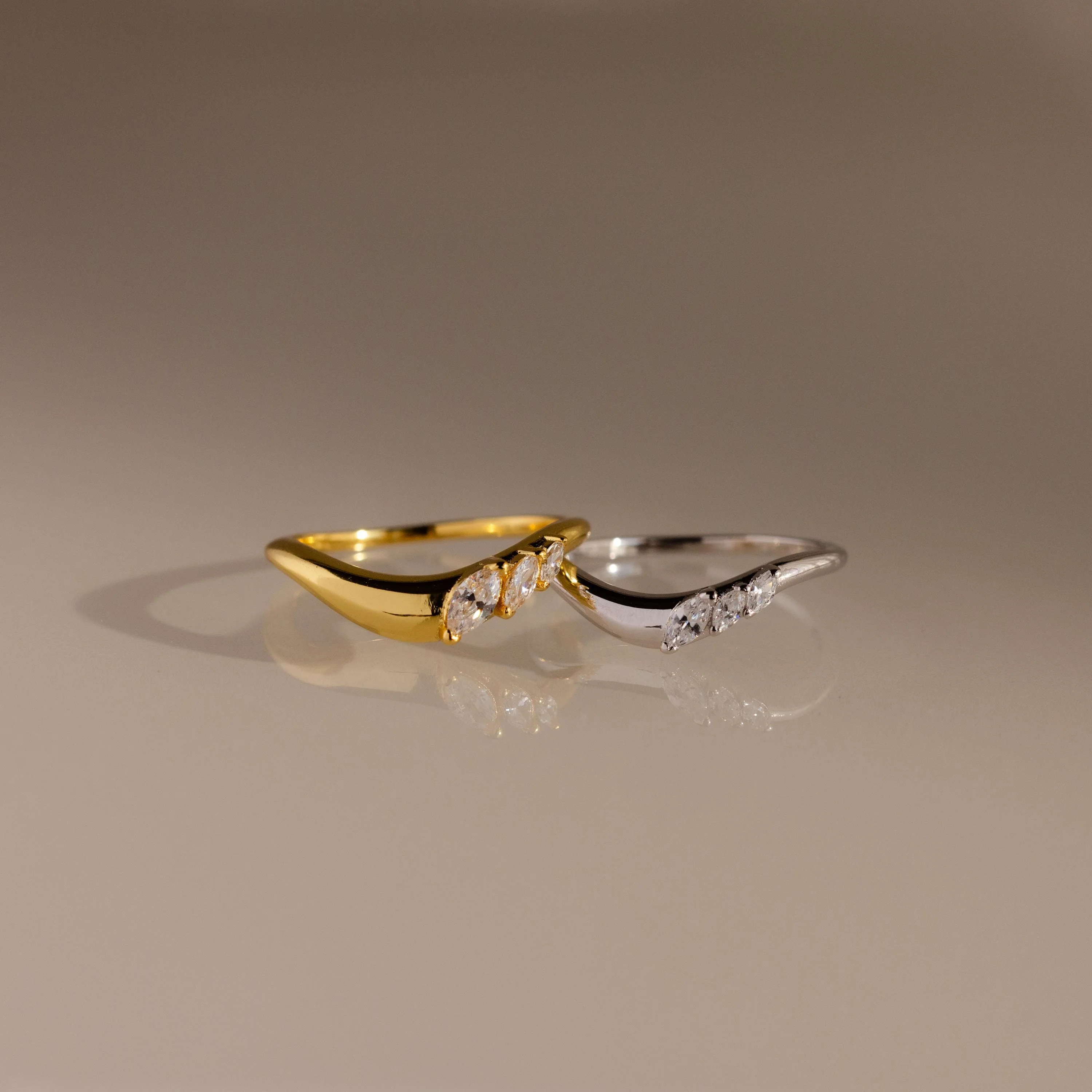Mixed Metal Diamond Curve Ring Set - Image 3