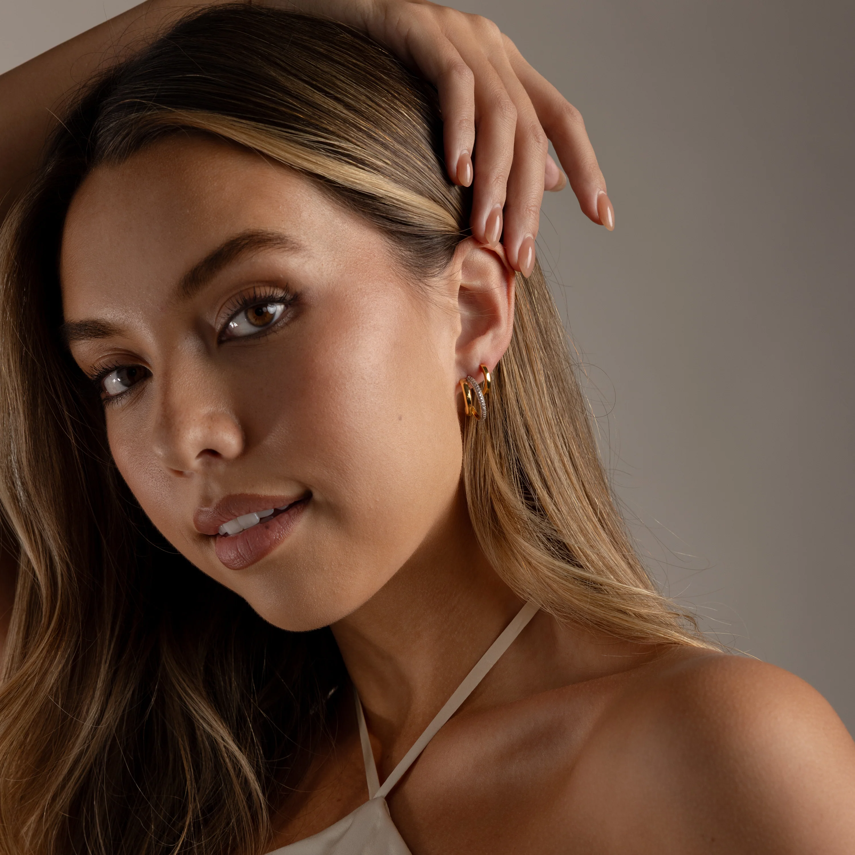 Mixed Metal Duo Pave Hoops - Image 8