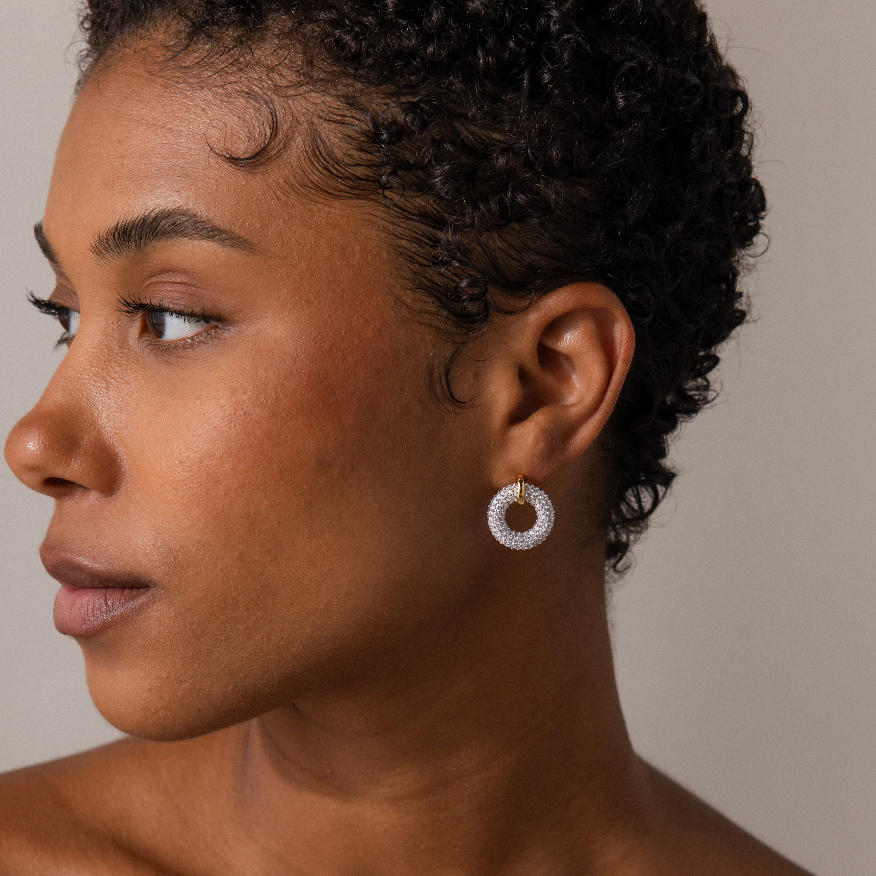 Mixed Metal Pave Circle Studs - Image 4