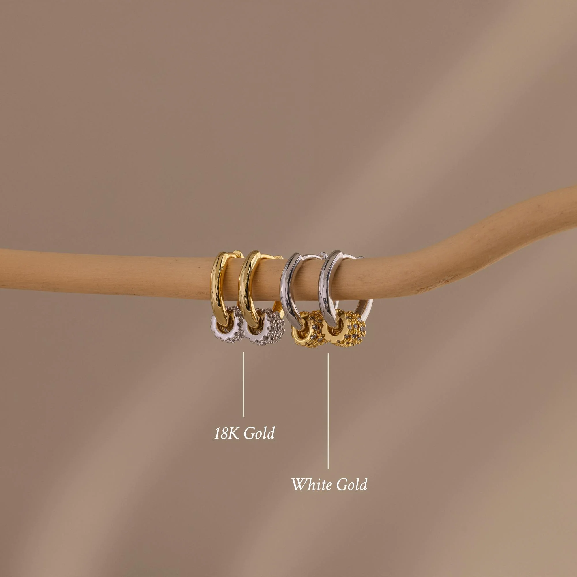 Mixed Metal Pave Hoops in 18K Gold - Image 3