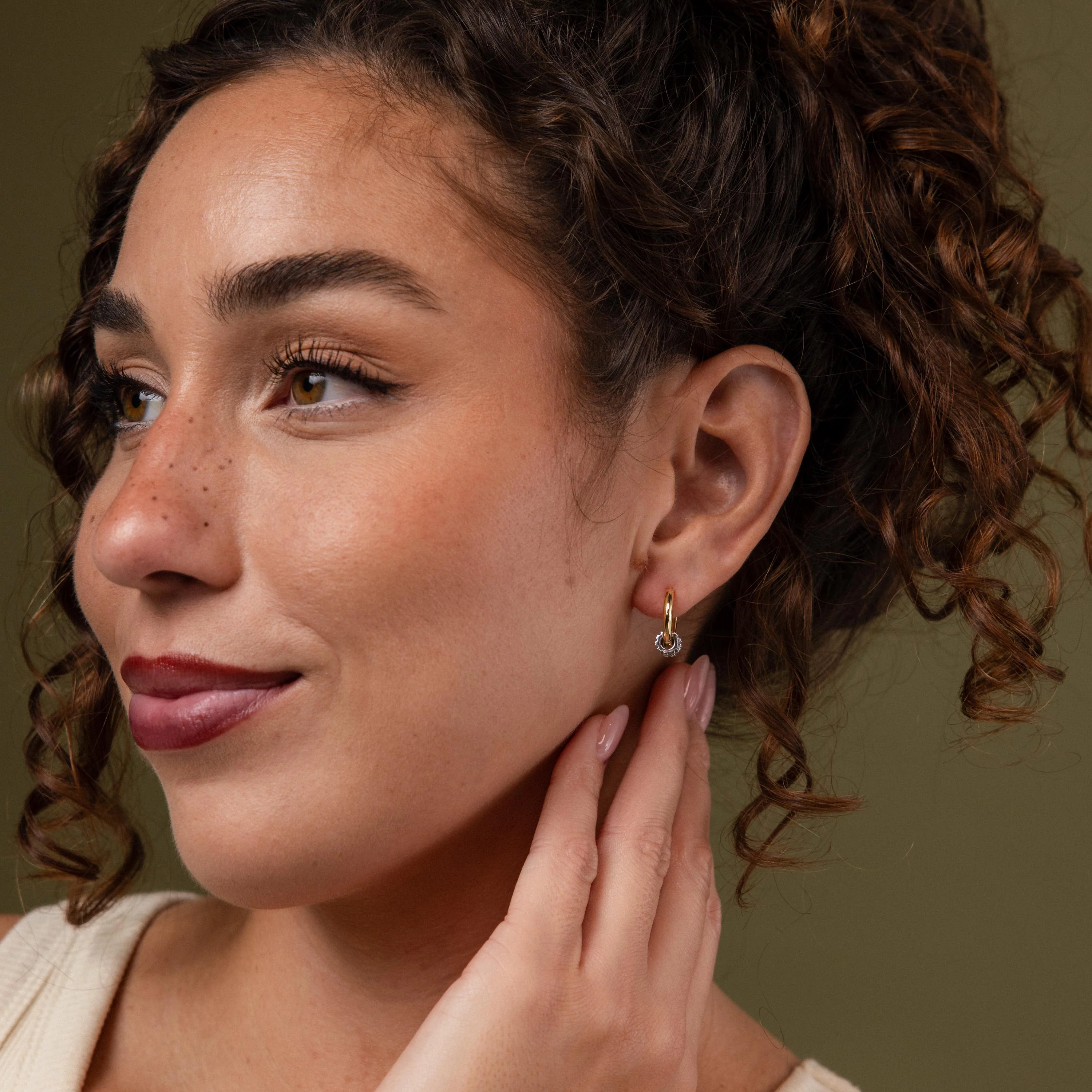 Mixed Metal Pave Hoops in 18K Gold - Image 4