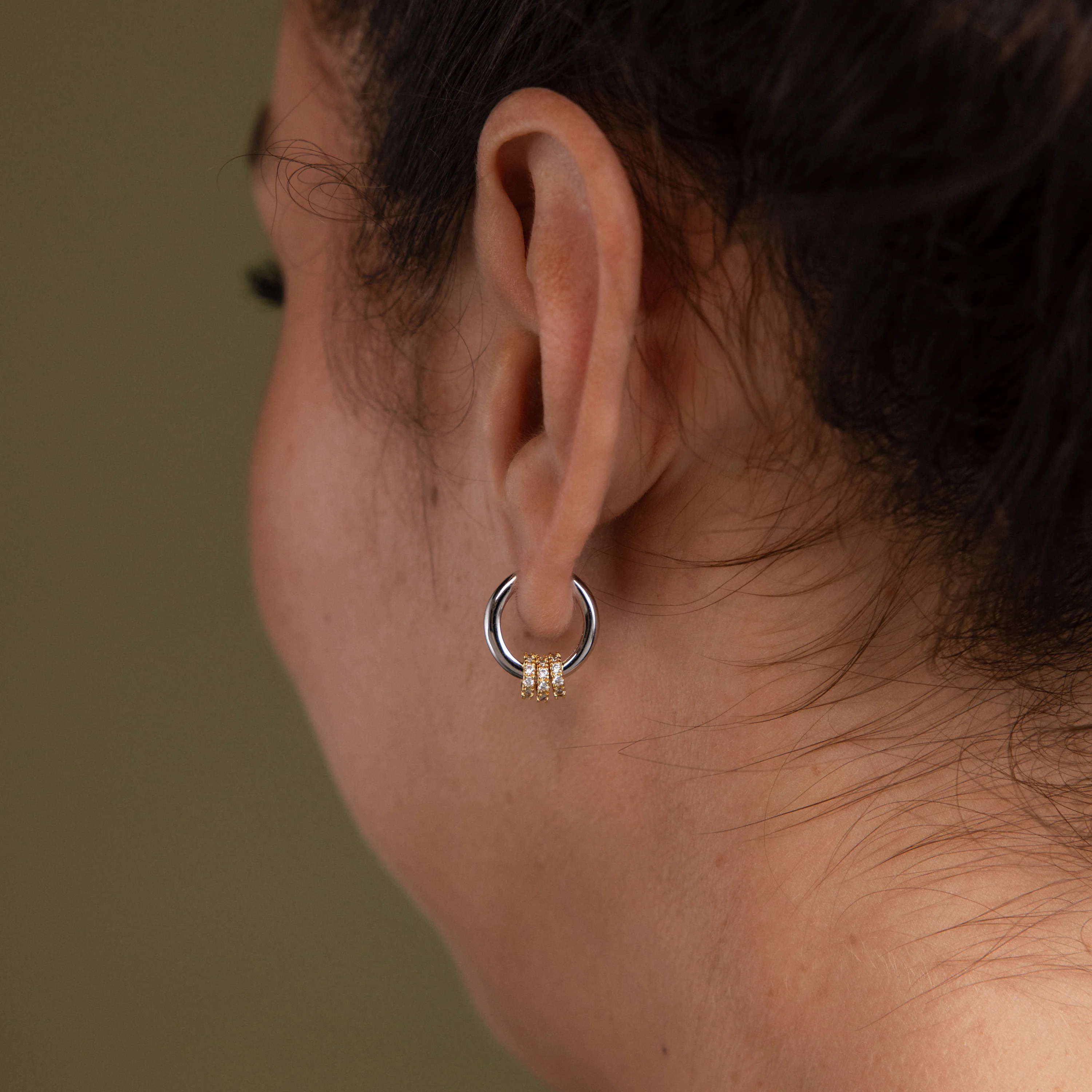 Mixed Metal Pave Hoops in Silver - Image 4