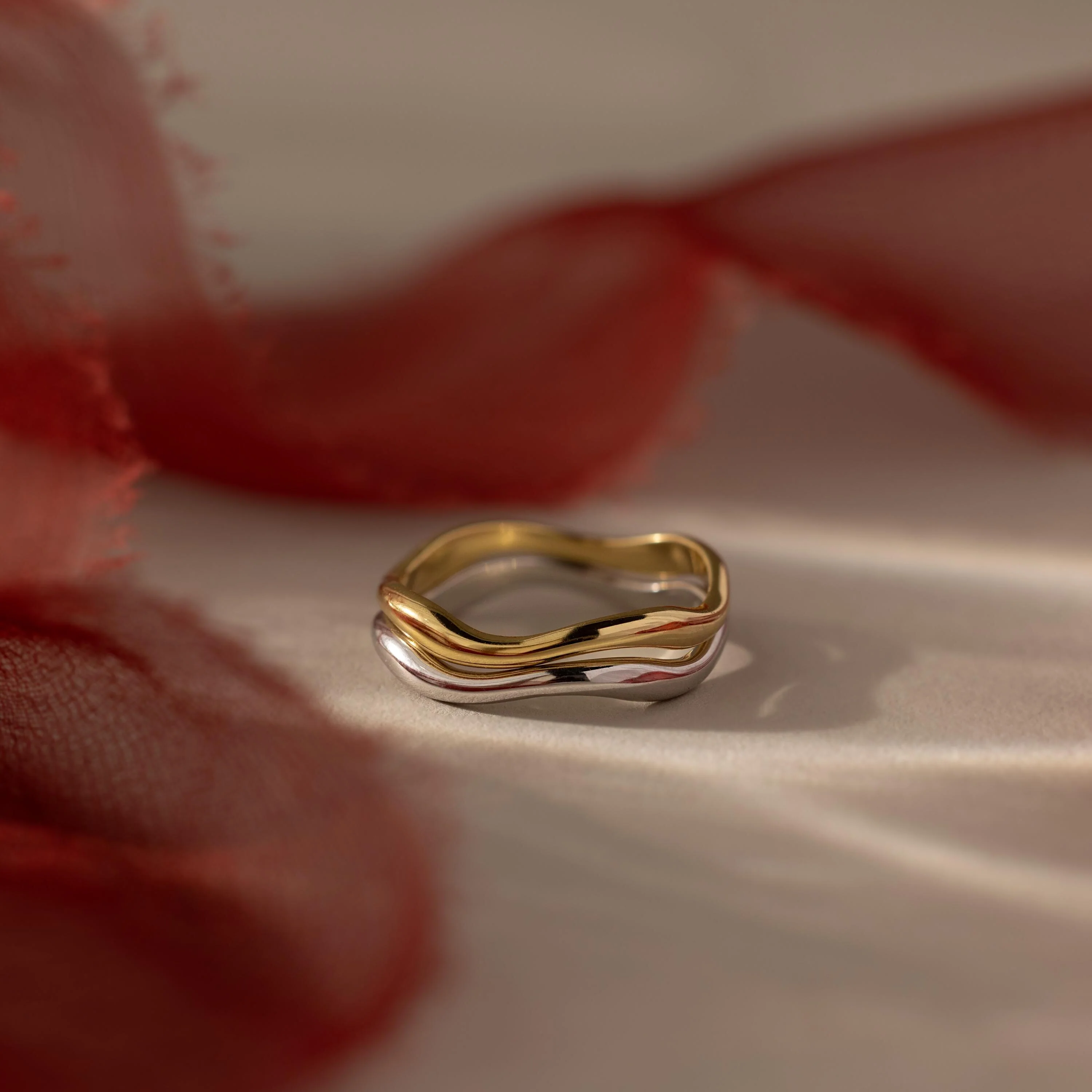 Mixed Metal Wave Ring Set - Image 7