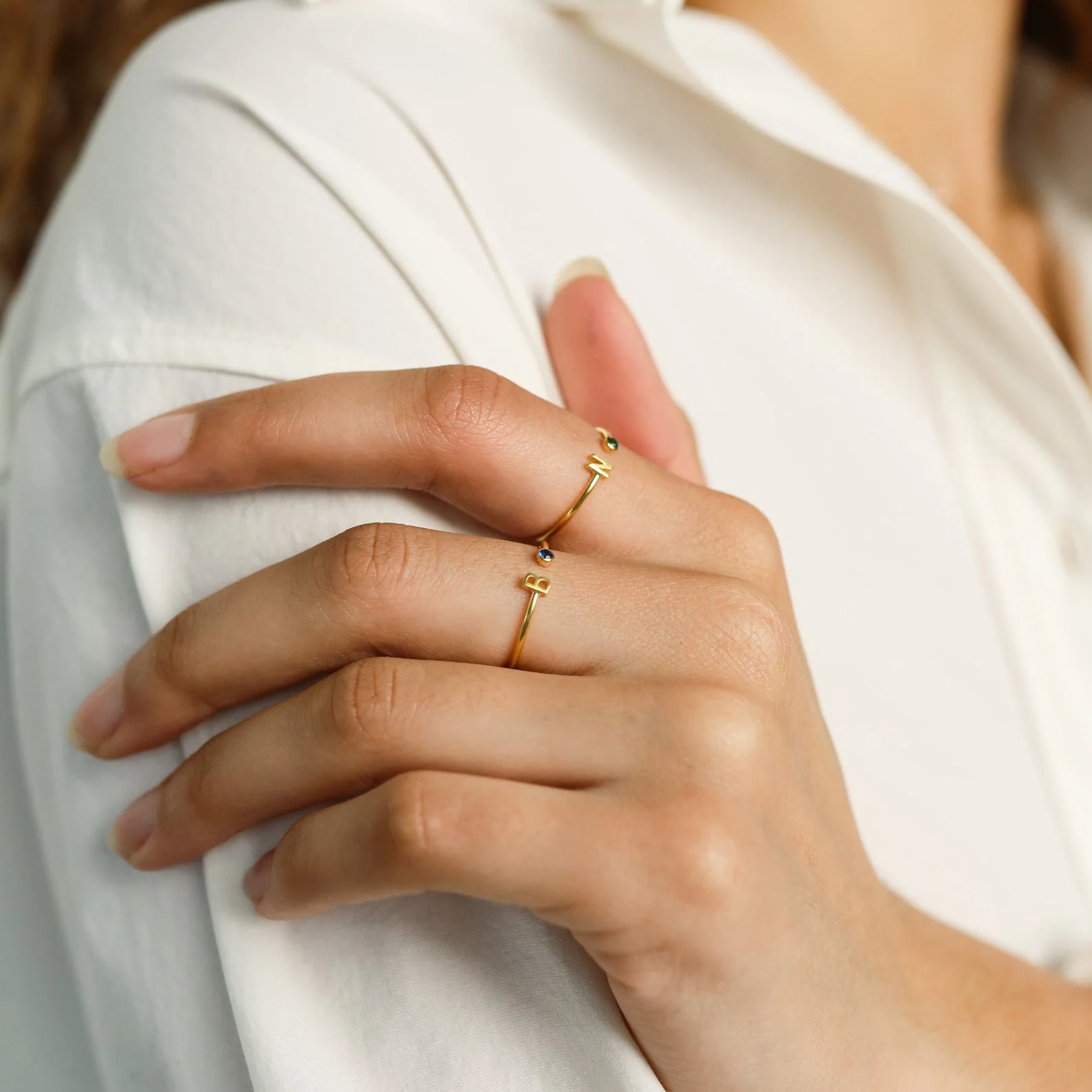 Modern Initial Birthstone Ring - Image 6