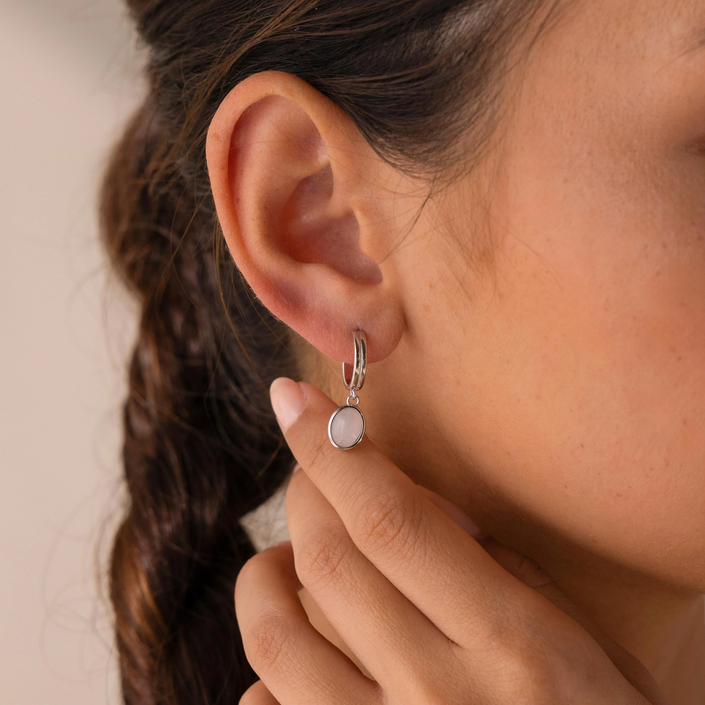 Moonstone Drop Hoops - Image 4
