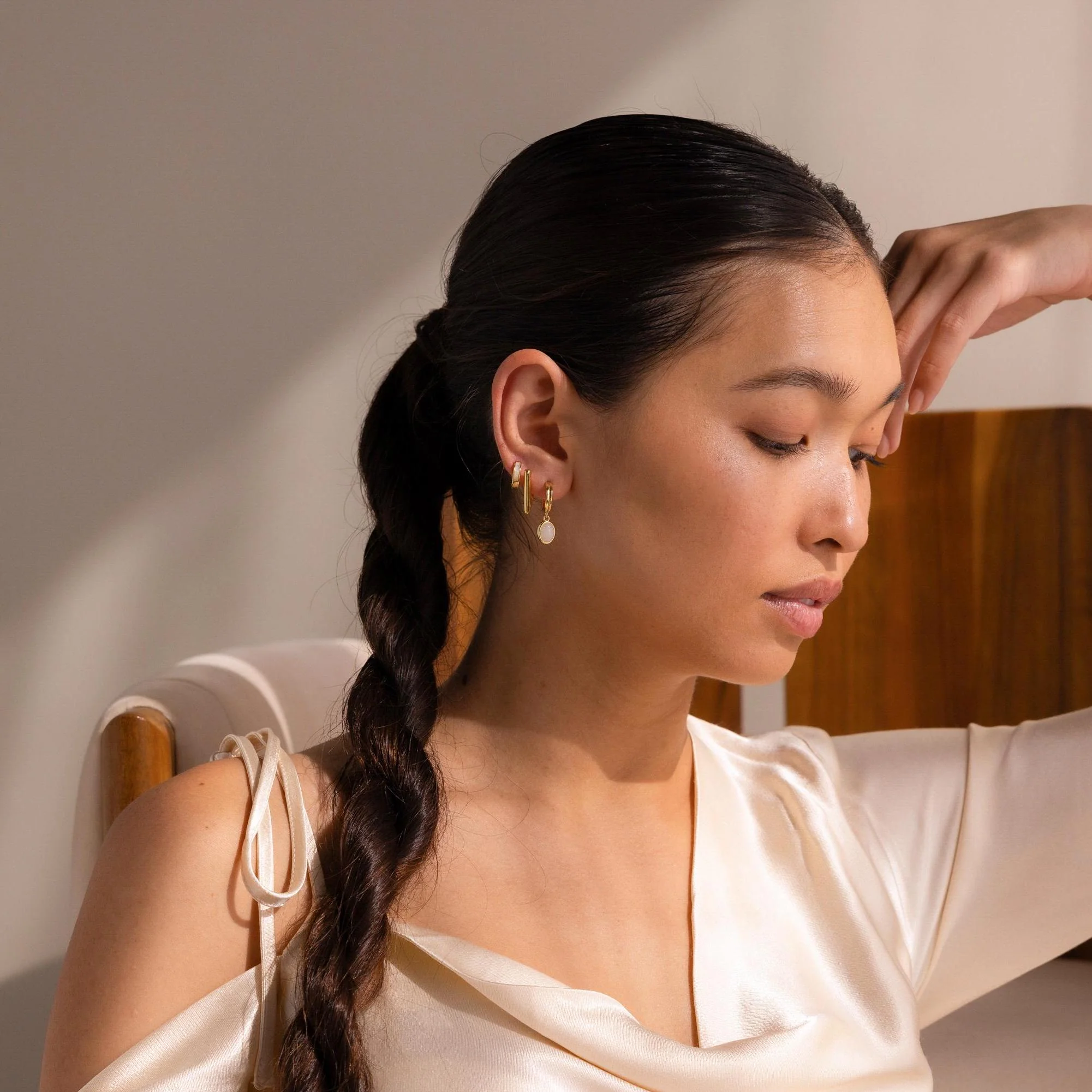 Moonstone Drop Hoops - Image 6