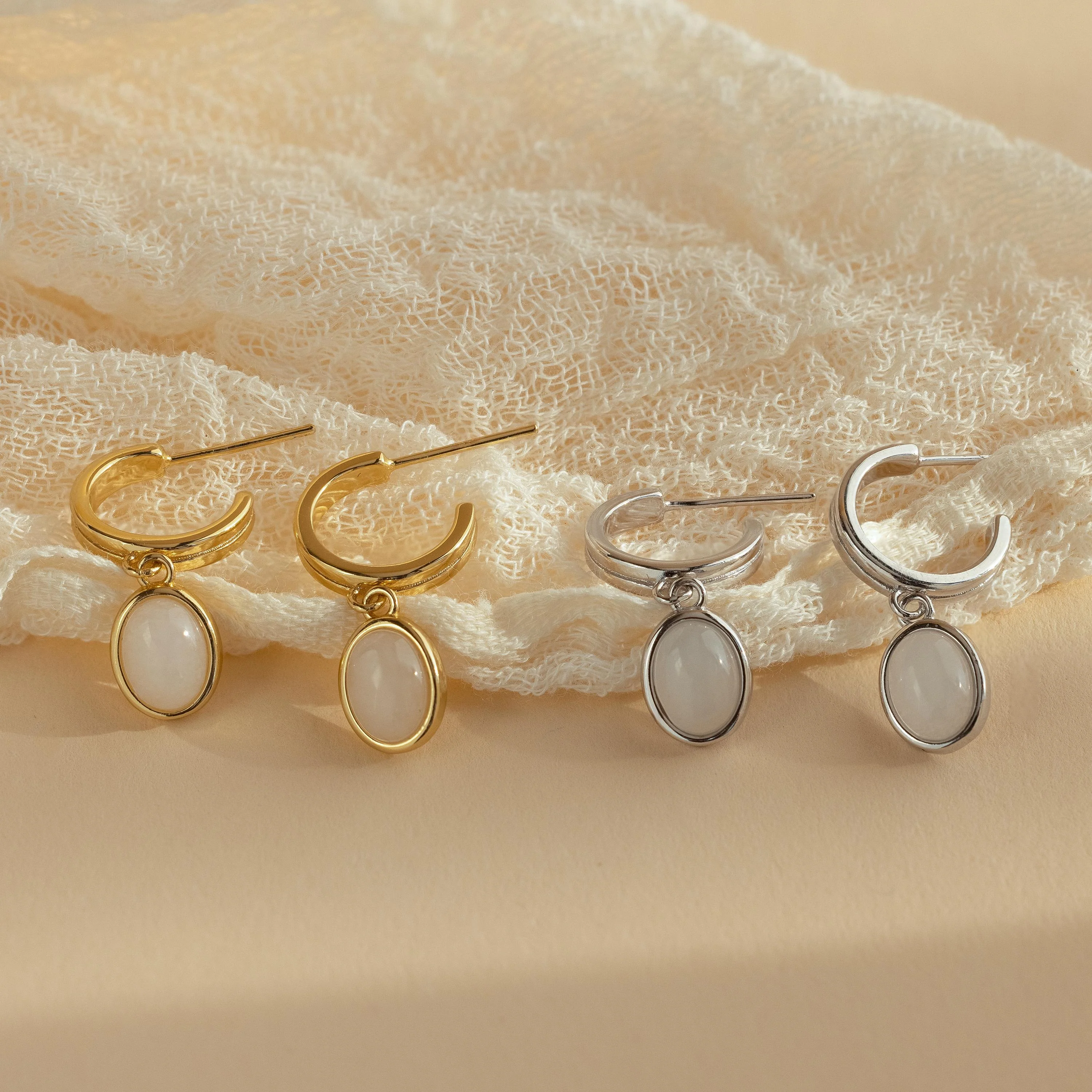 Moonstone Drop Hoops - Image 8