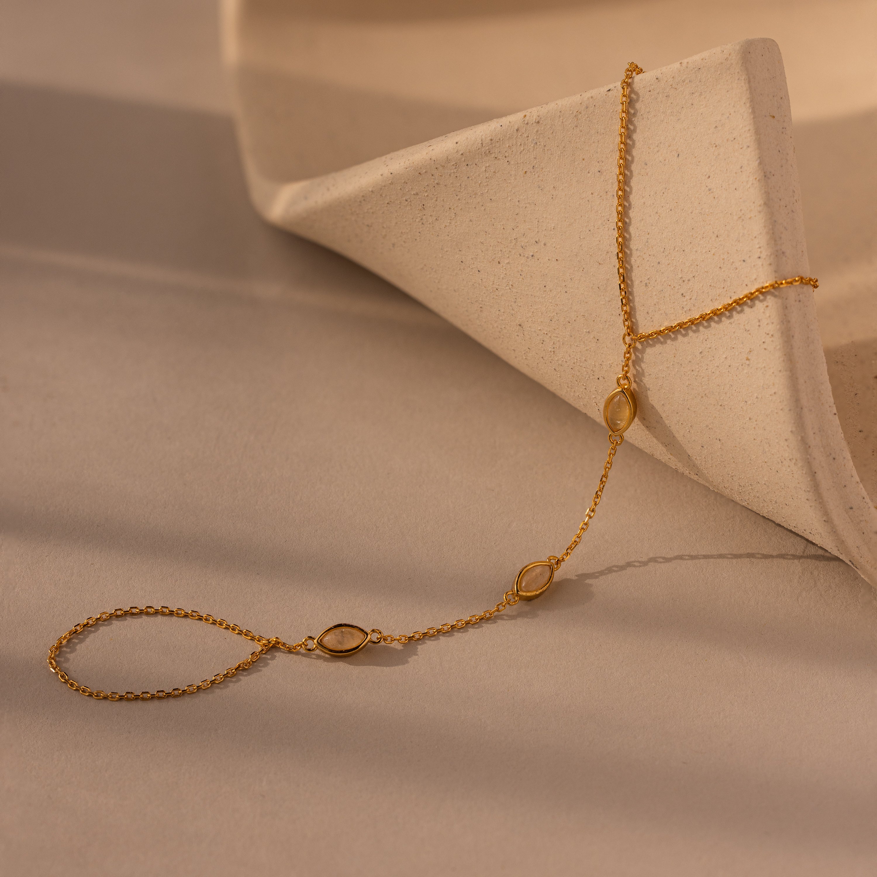Moonstone Hand Chain Bracelet in 18K Gold - Image 4