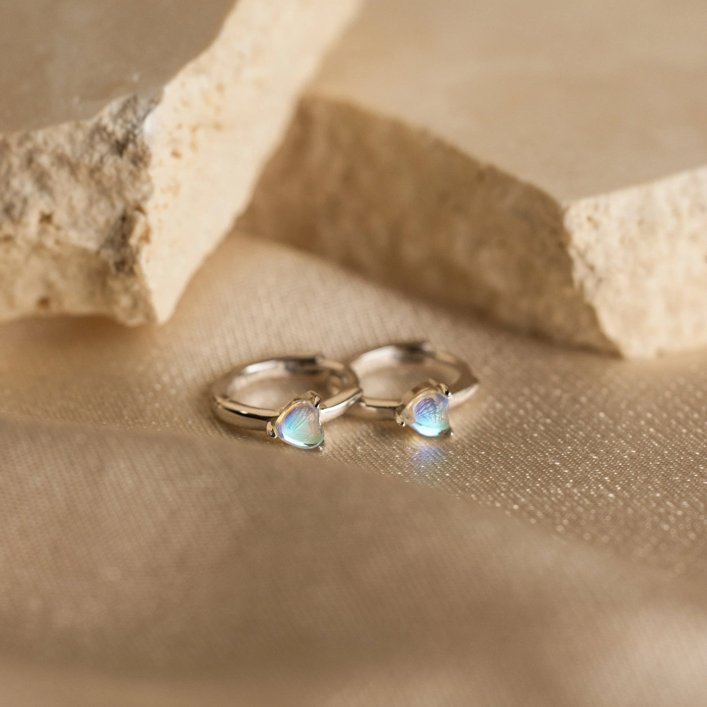 Moonstone Heart Huggies - Image 5