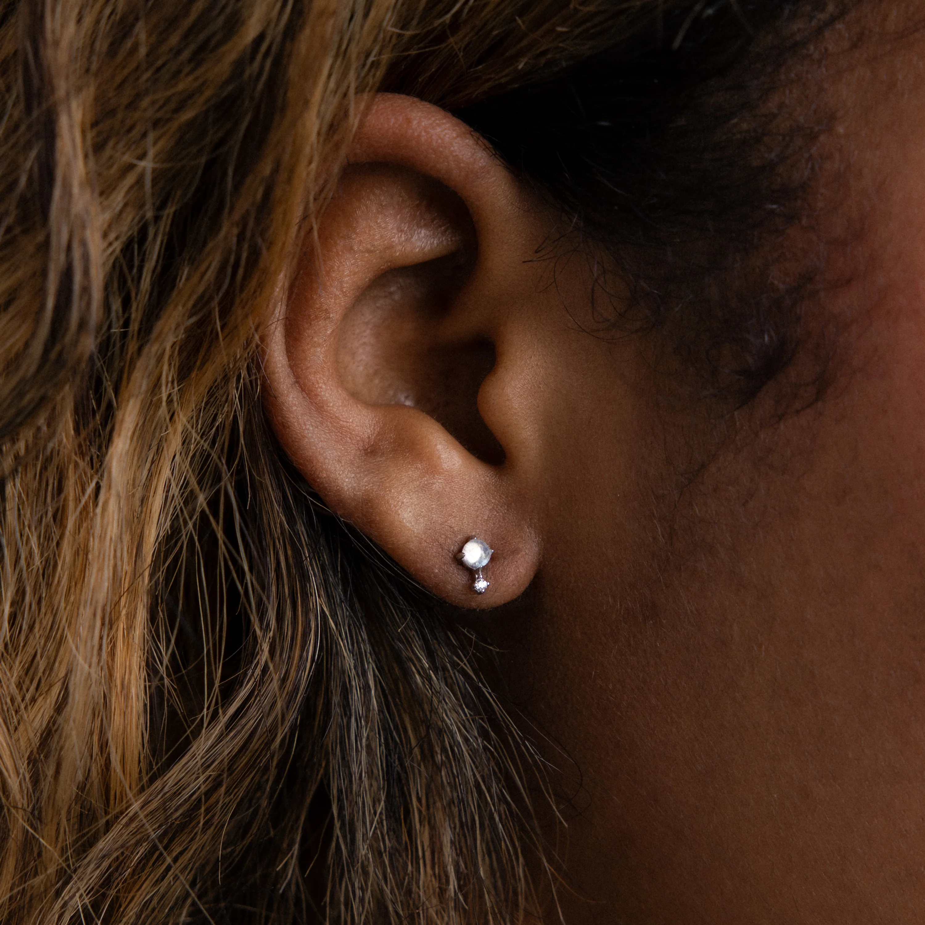 Moonstone Orbit Studs in Silver - Image 2