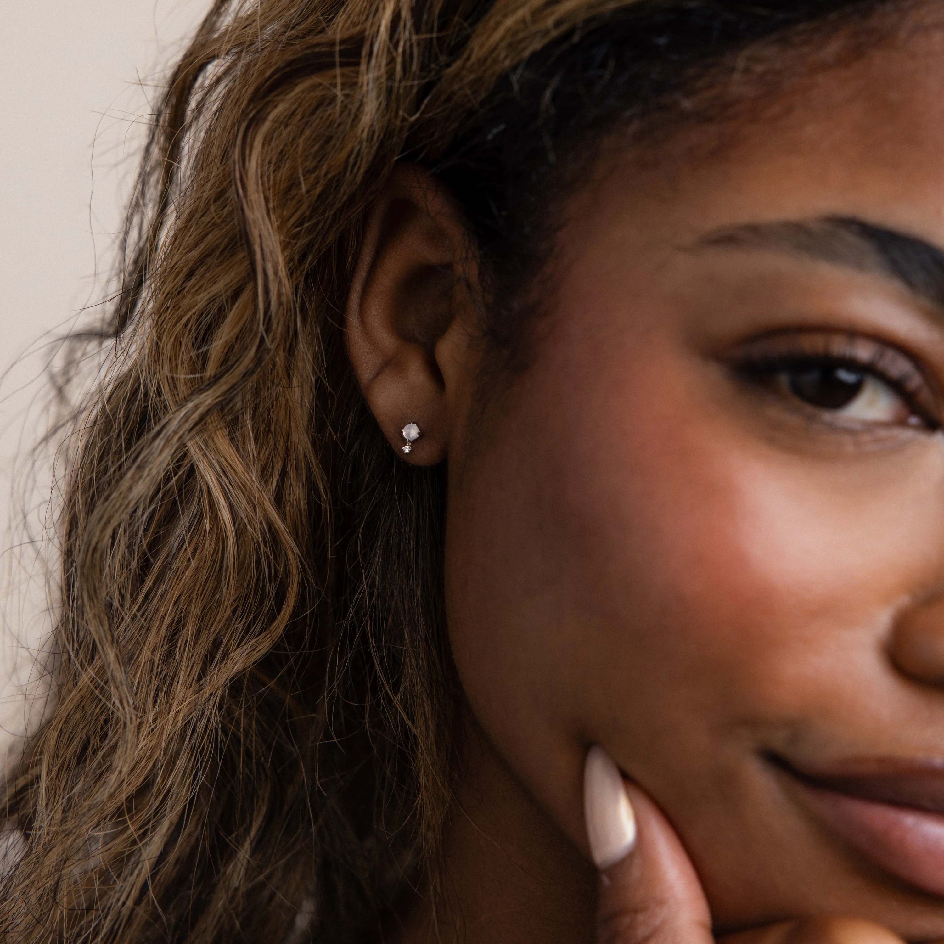 Moonstone Orbit Studs in Silver - Image 4
