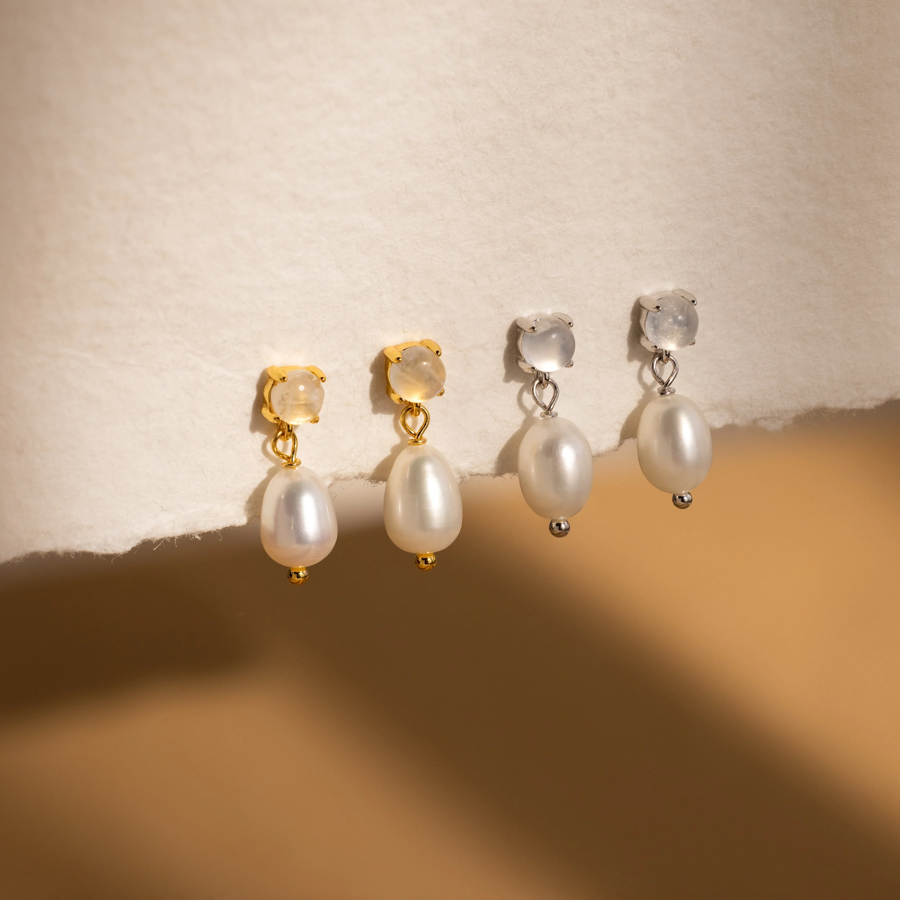 Moonstone Pearl Drop Earrings - Image 3
