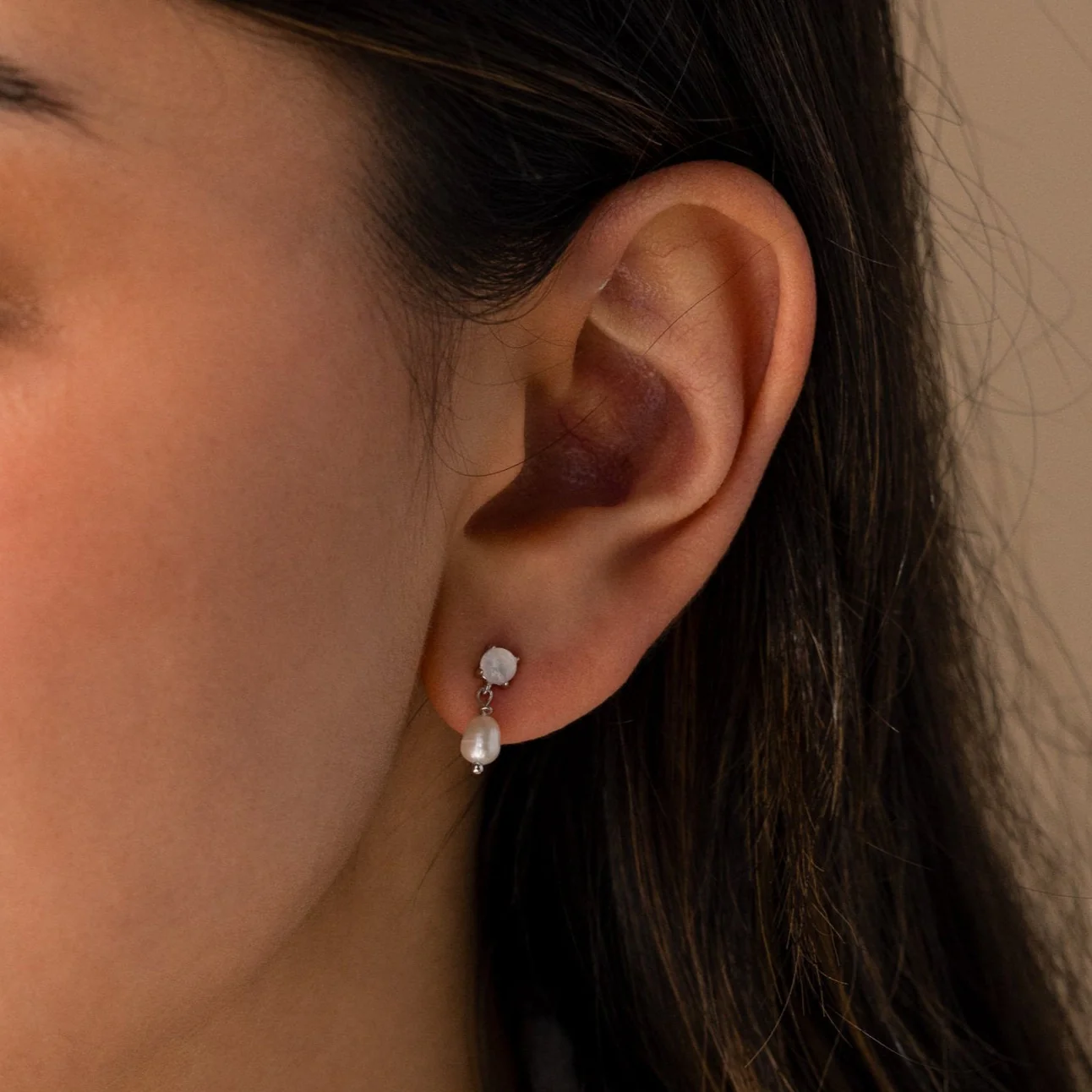 Moonstone Pearl Drop Earrings - Image 4