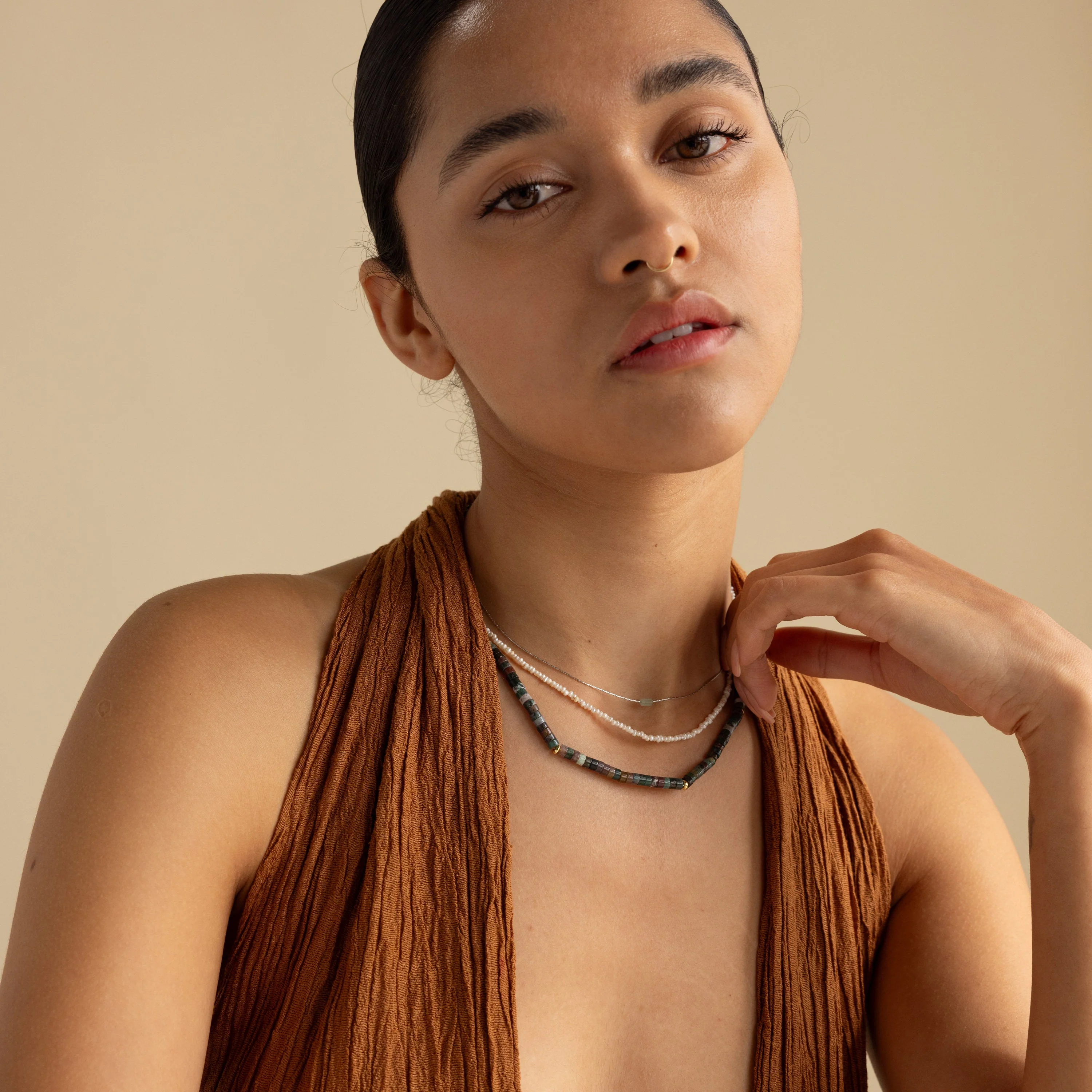 Moss Agate Beaded Necklace - Image 6