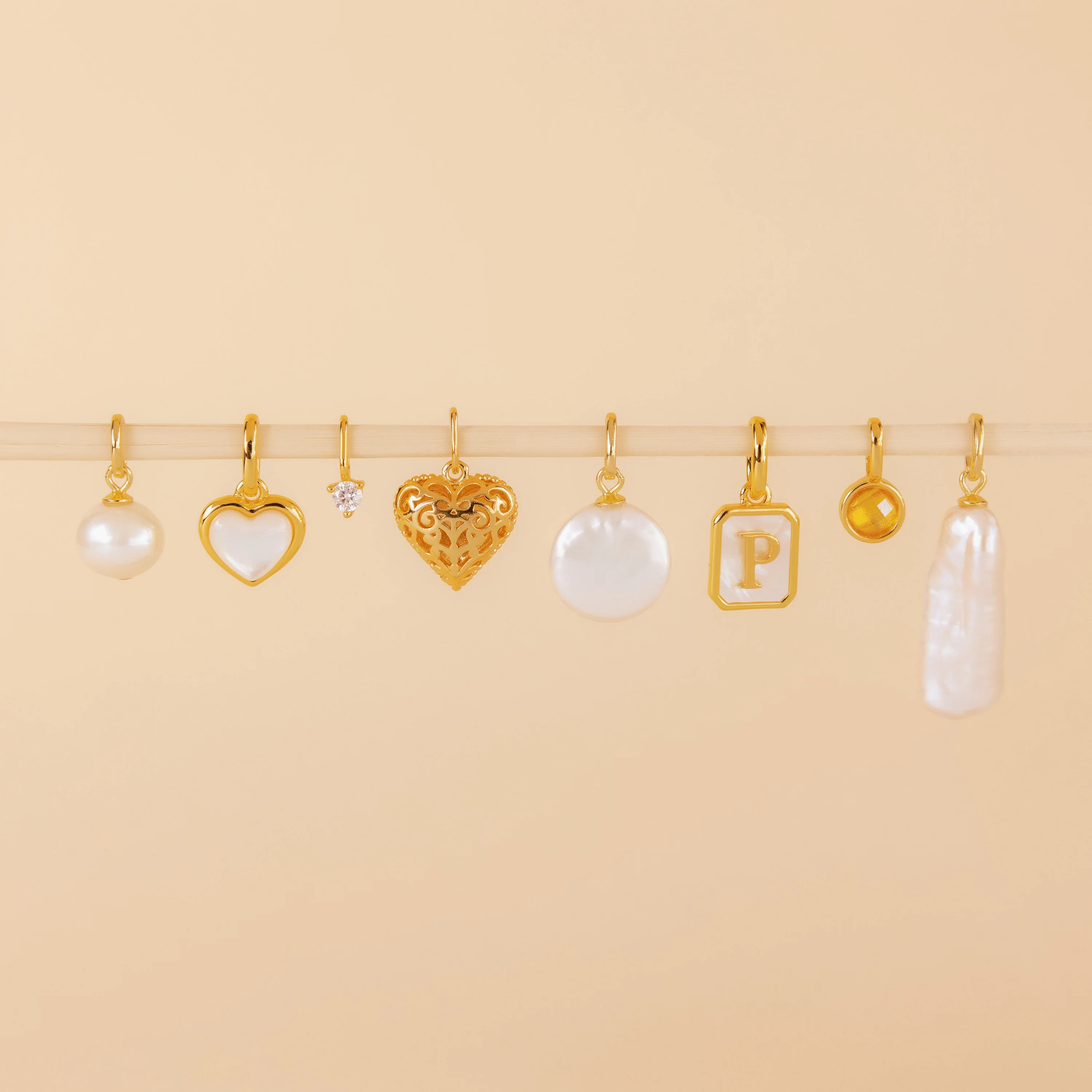 Mother of Pearl Heart Charm in Silver - Image 8