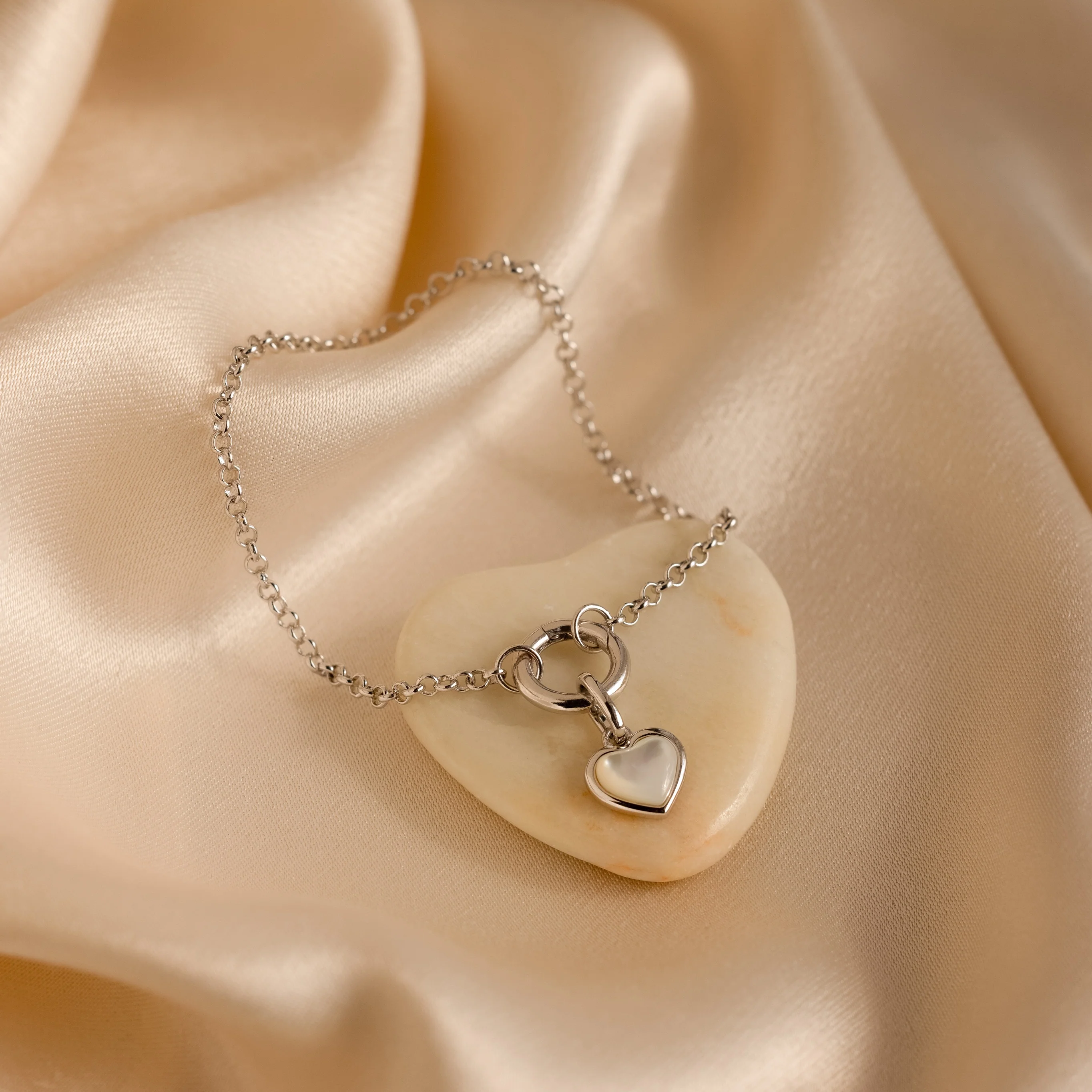 Mother of Pearl Heart Charm in Silver - Image 6