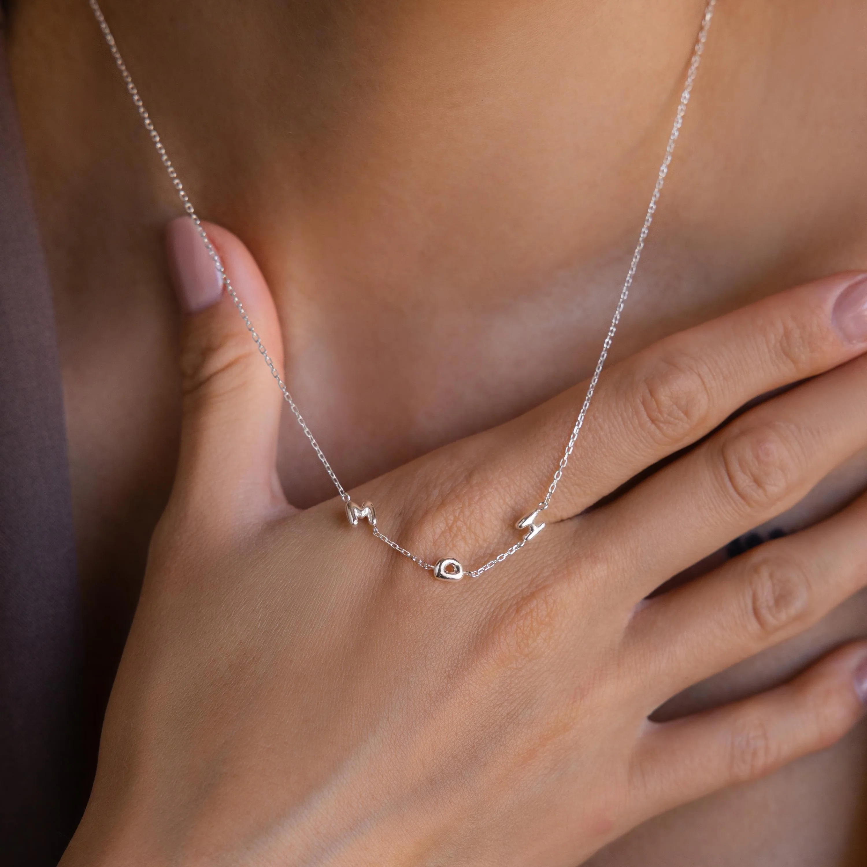 Multiple Bubble Letter Necklace in Silver - Image 2