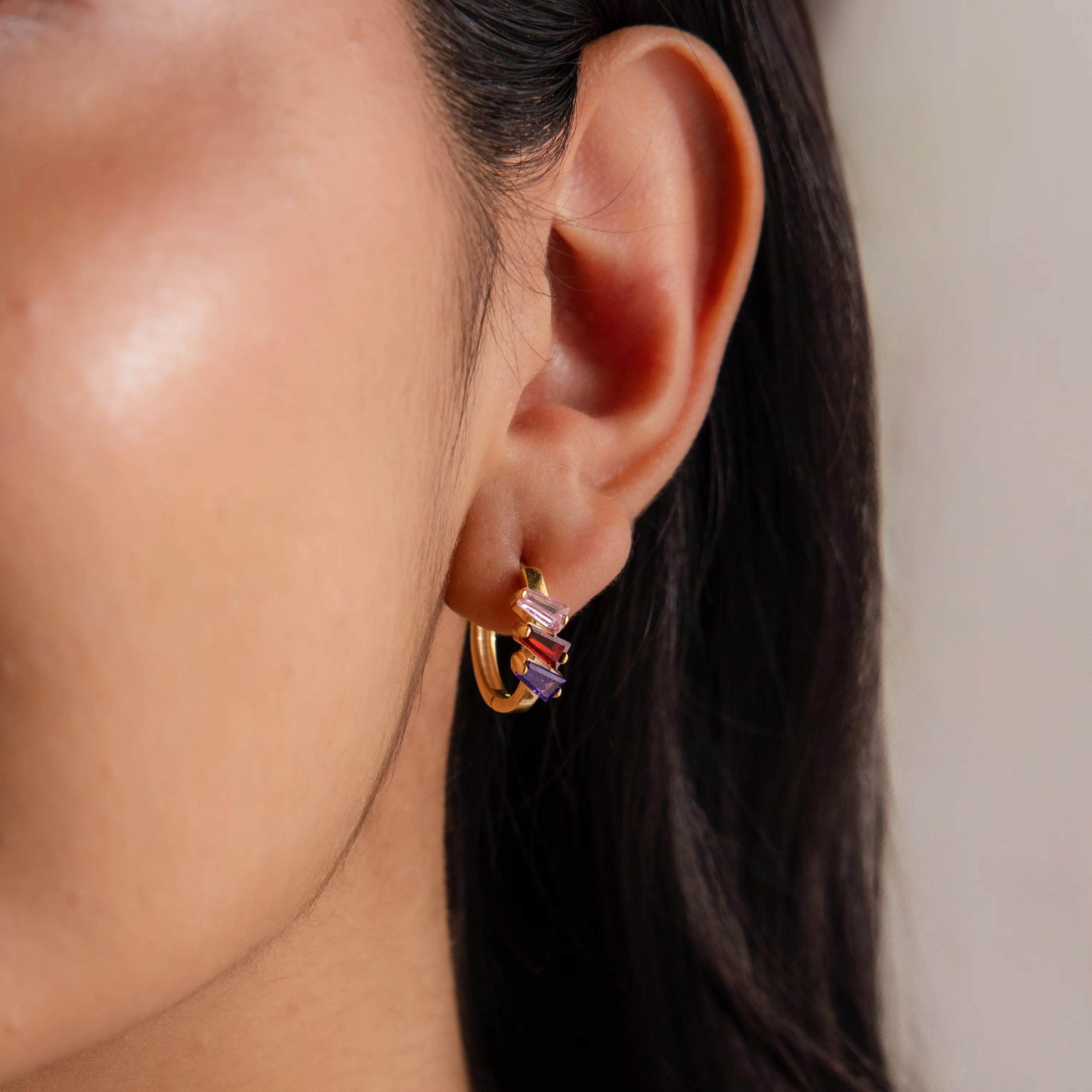 Multiple Tapered Birthstone Huggies - Image 2