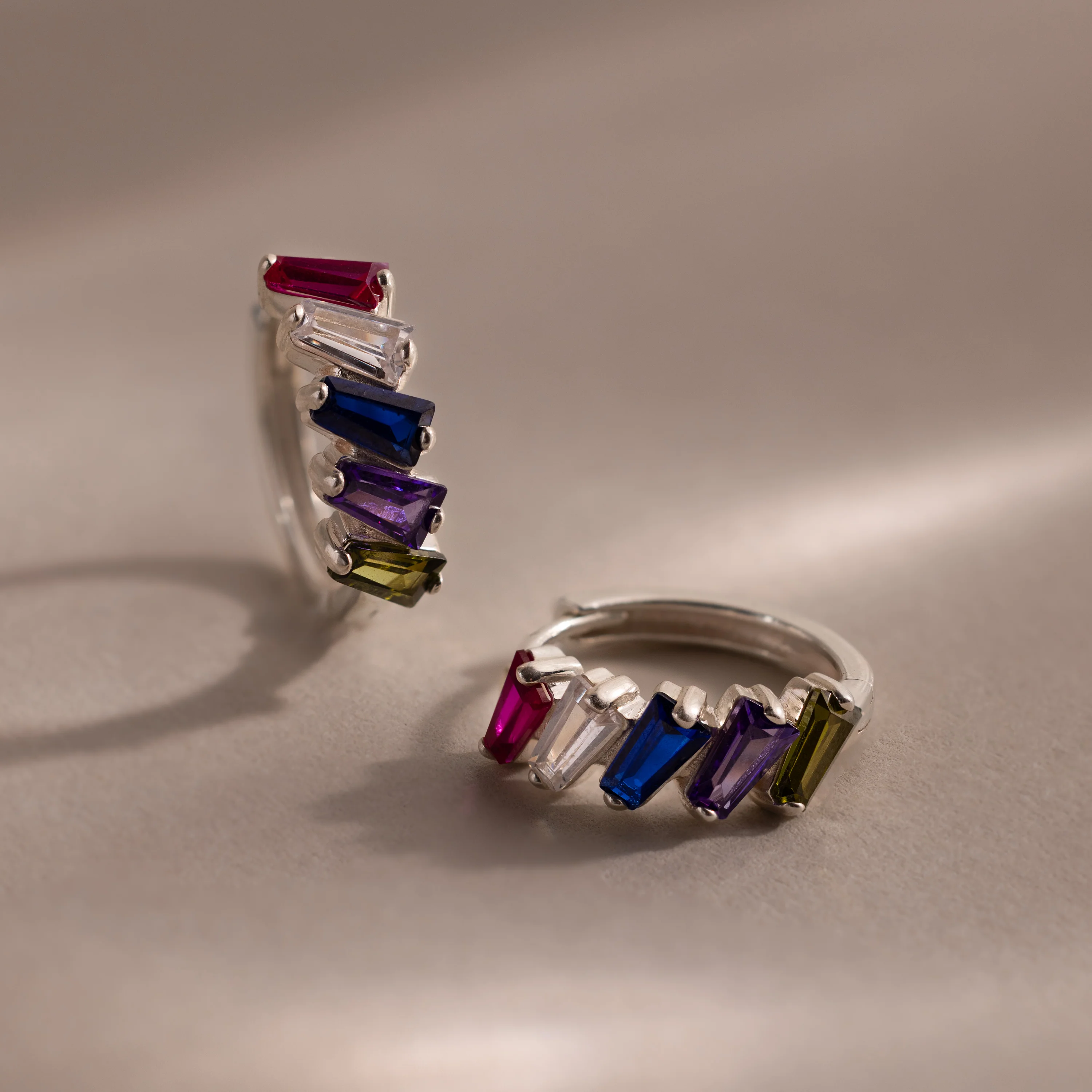 Multiple Tapered Birthstone Huggies - Image 3