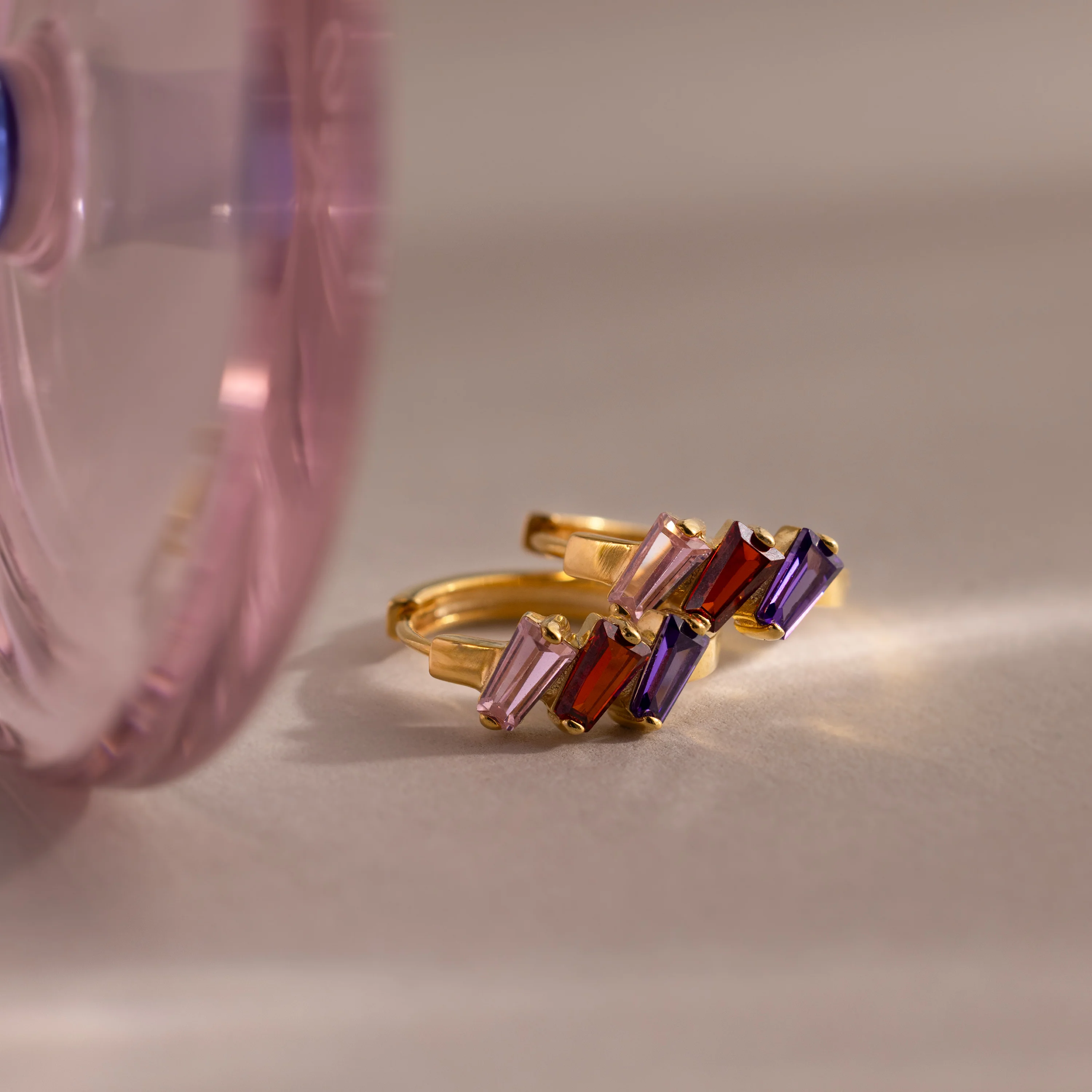 Multiple Tapered Birthstone Huggies - Image 5