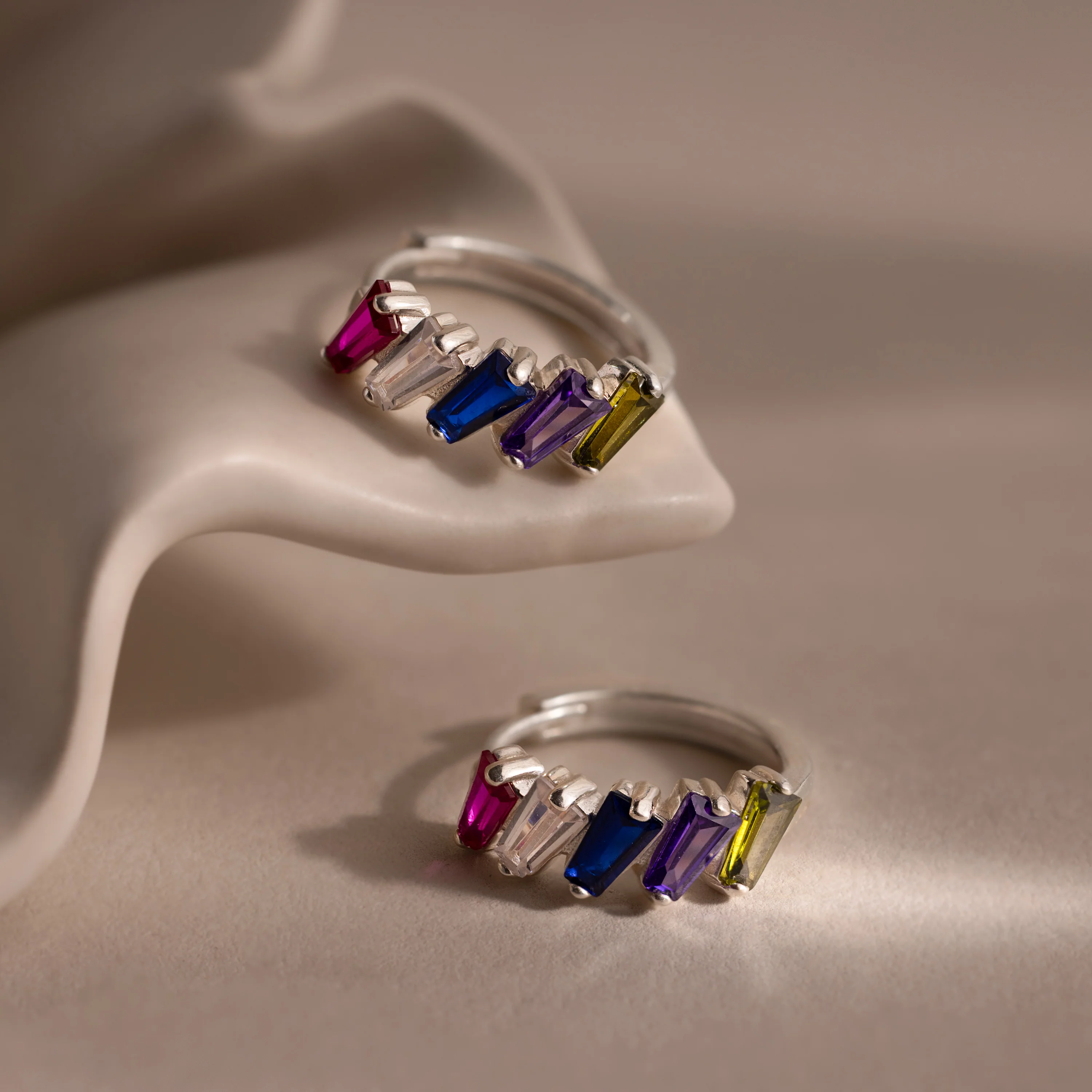 Multiple Tapered Birthstone Huggies in Silver - Image 5