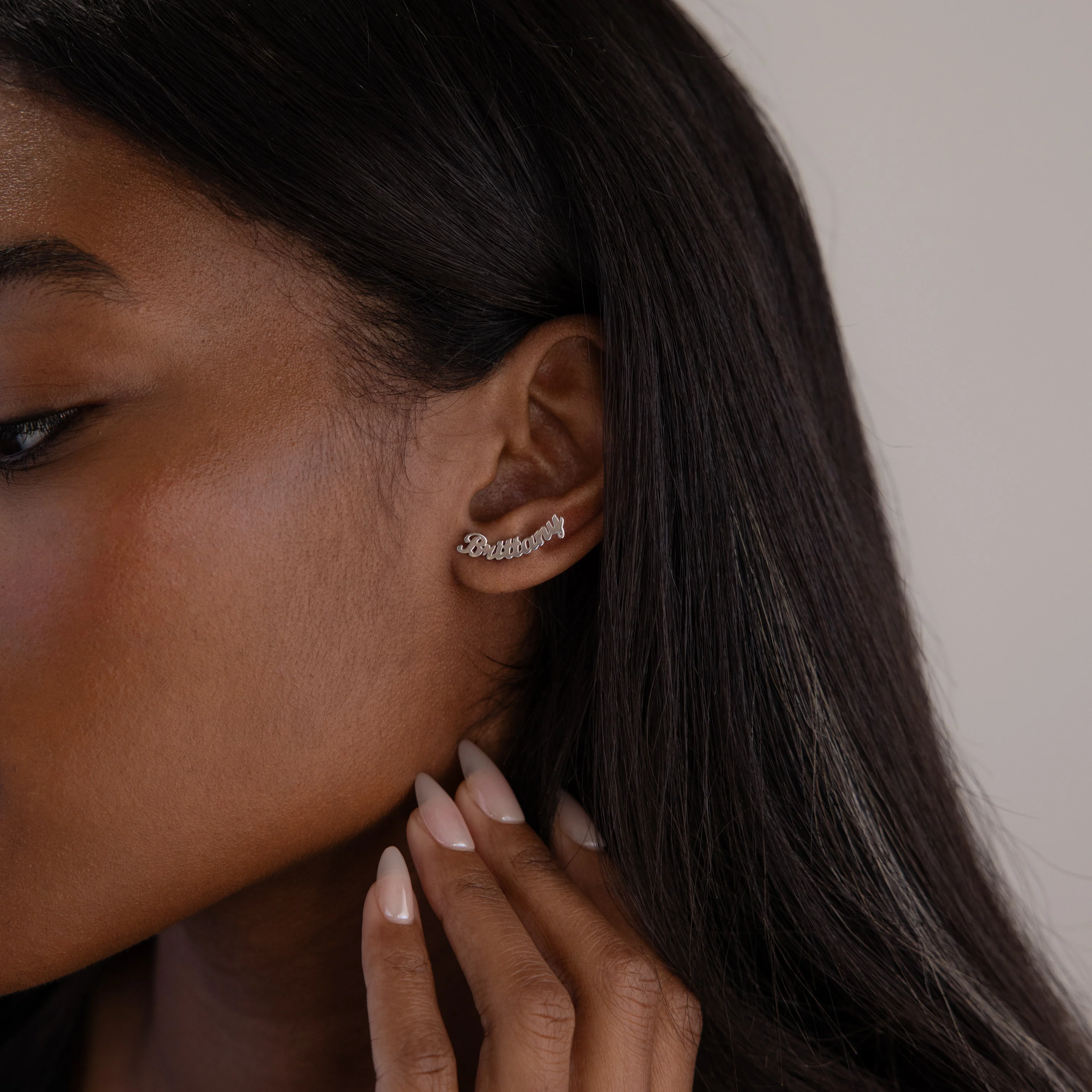 London Name Earrings in Silver - Image 2