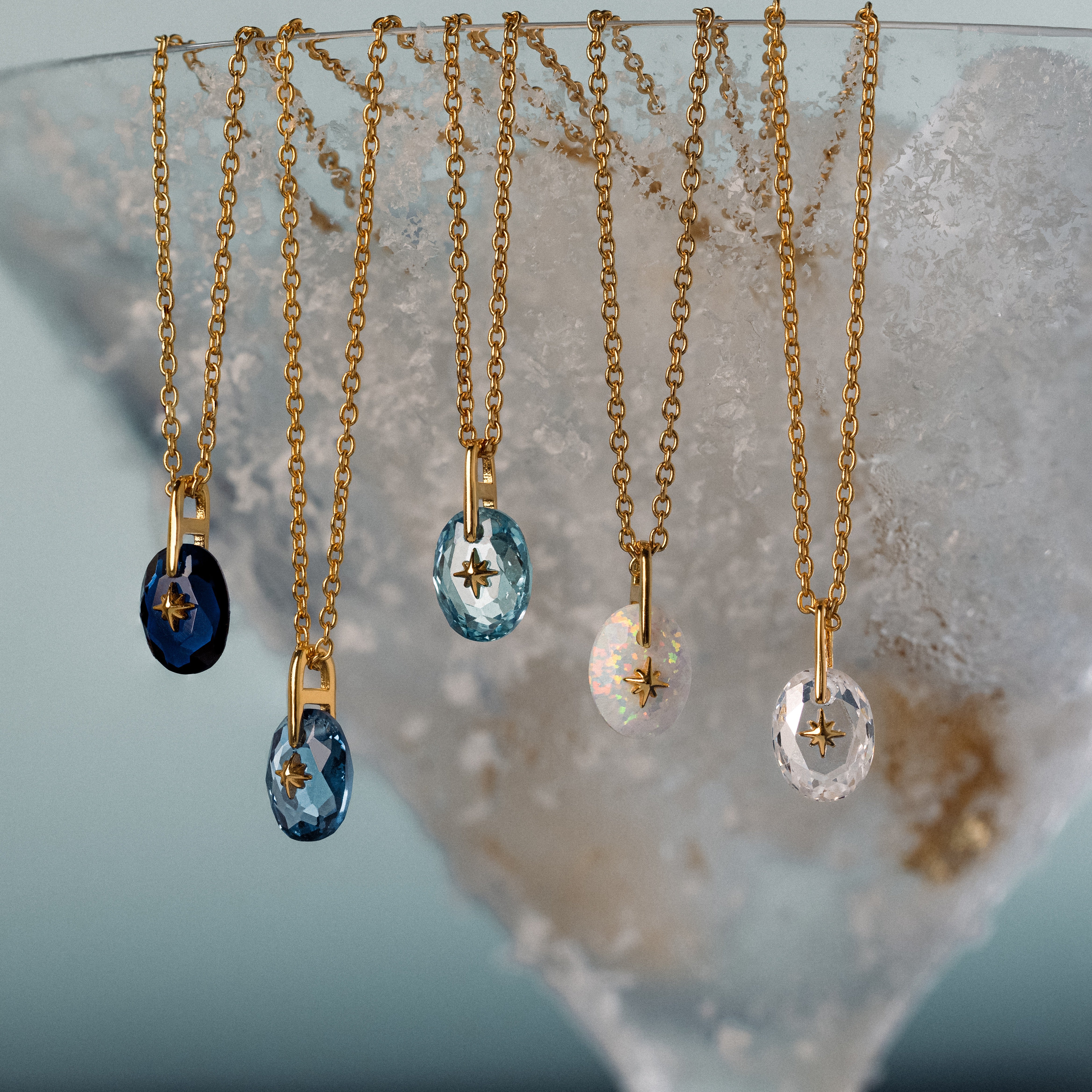 North Star Birthstone Signet Necklace in Aquamarine - Image 3