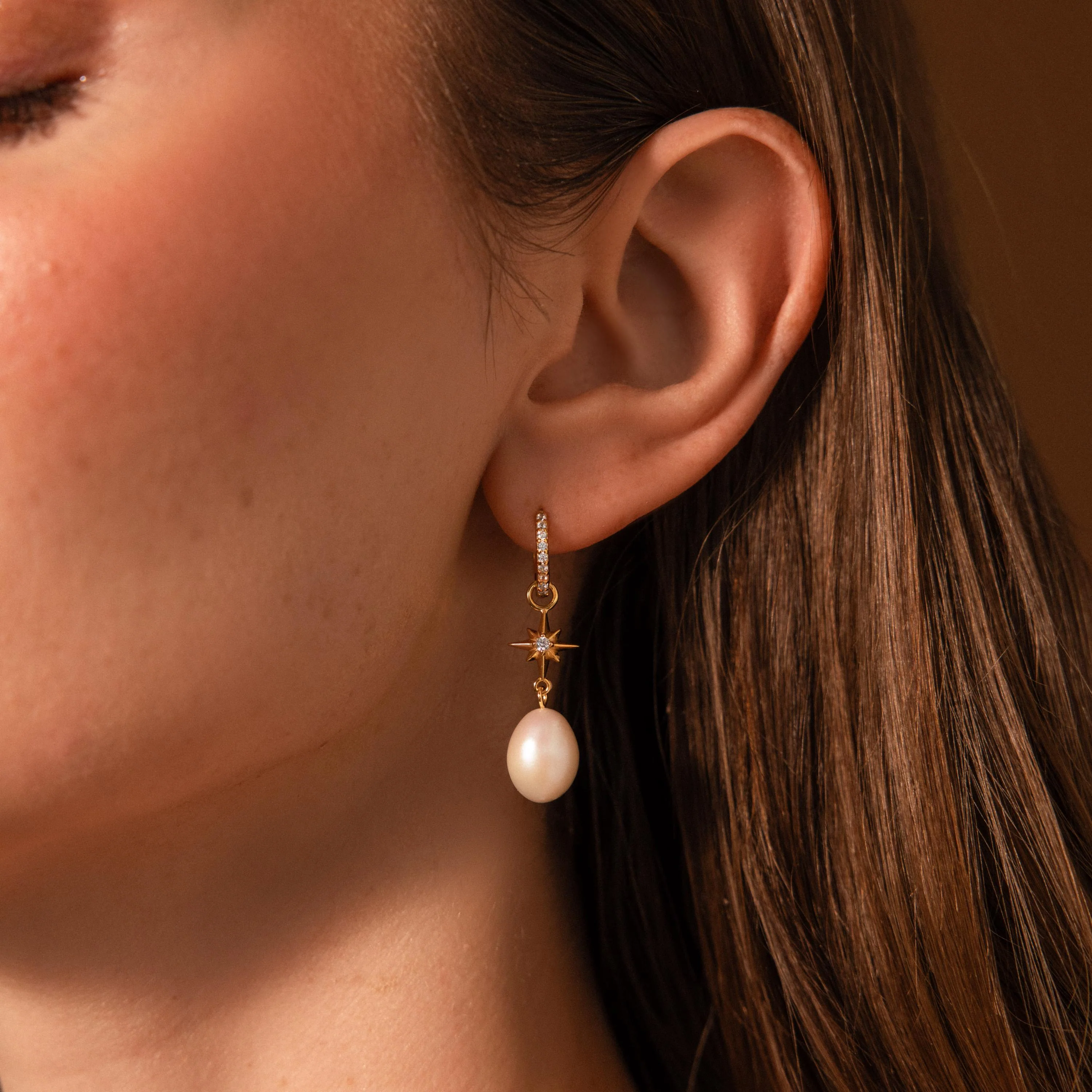 North Star Pearl Hoops in 18K Gold - Image 2