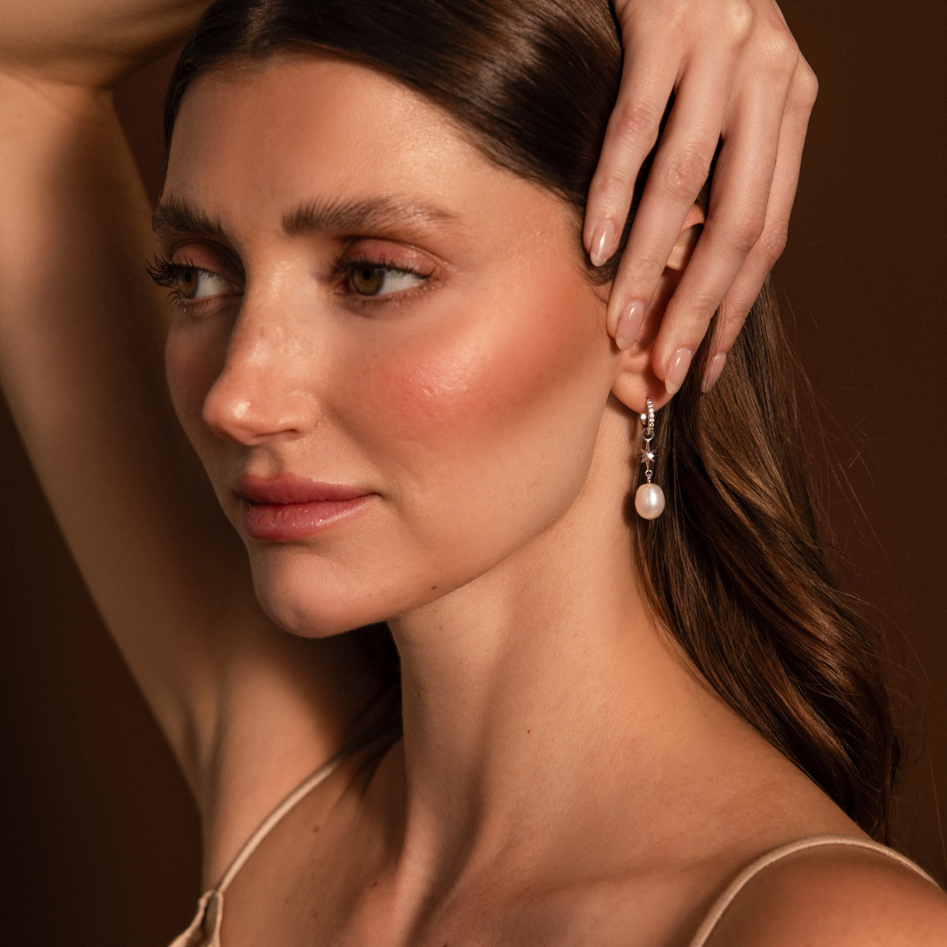 North Star Pearl Hoops in Silver - Image 4