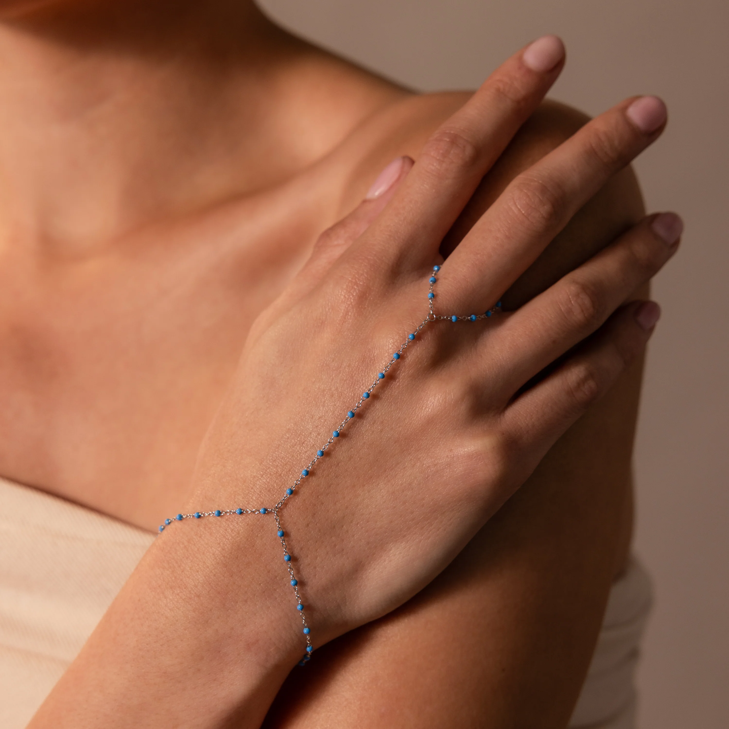 Ocean Beaded Hand Chain Bracelet - Image 2