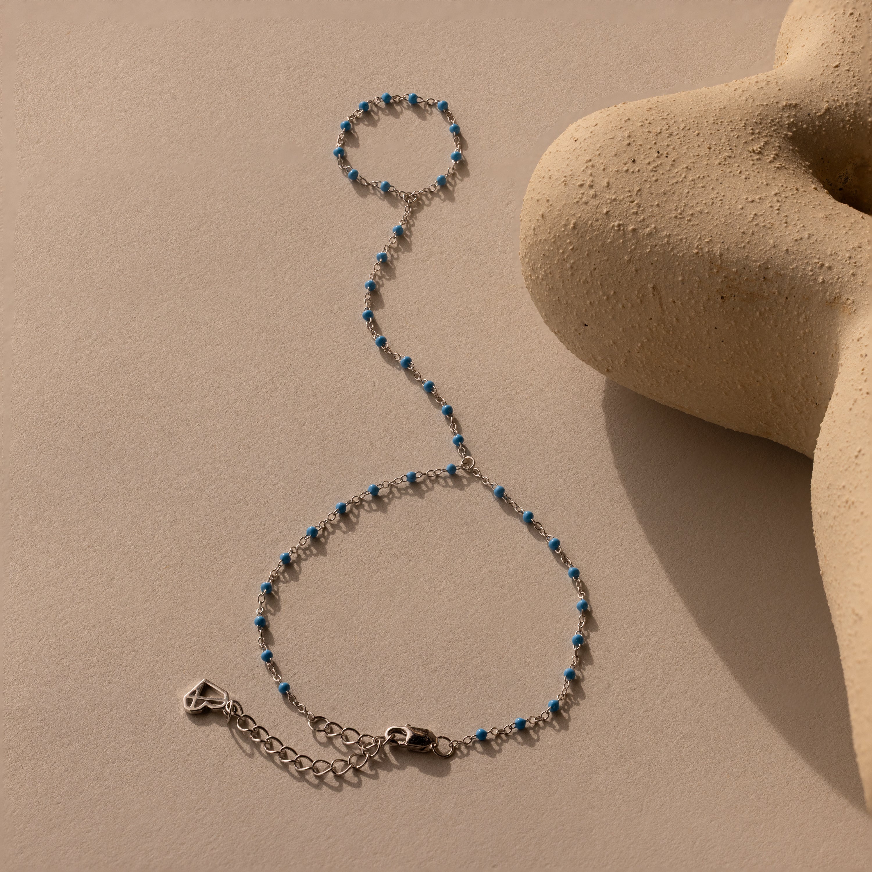 Ocean Beaded Hand Chain Bracelet in Silver - Image 2