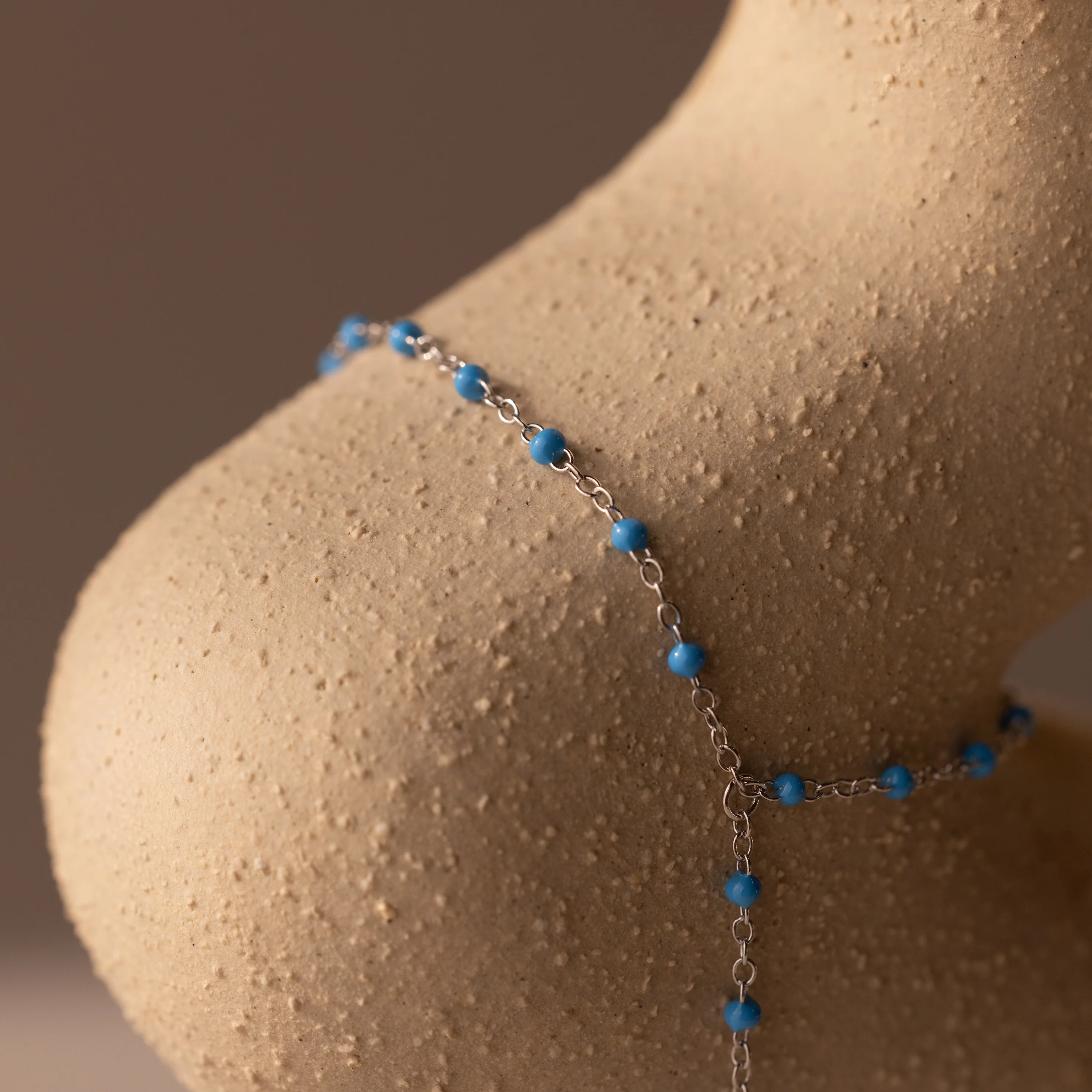 Ocean Beaded Hand Chain Bracelet in Silver - Image 4