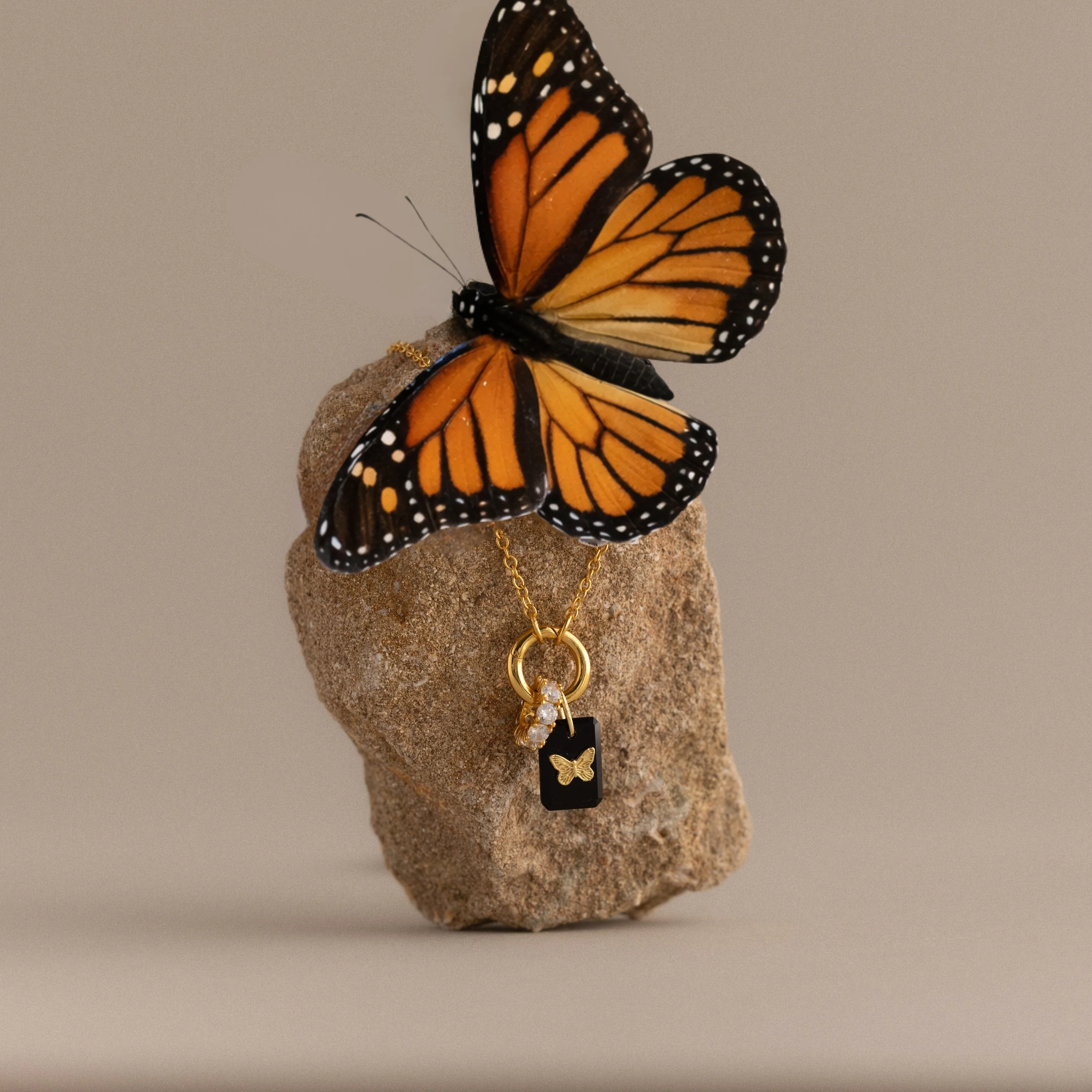 Onyx Butterfly Charm in 18K Gold - Image 7