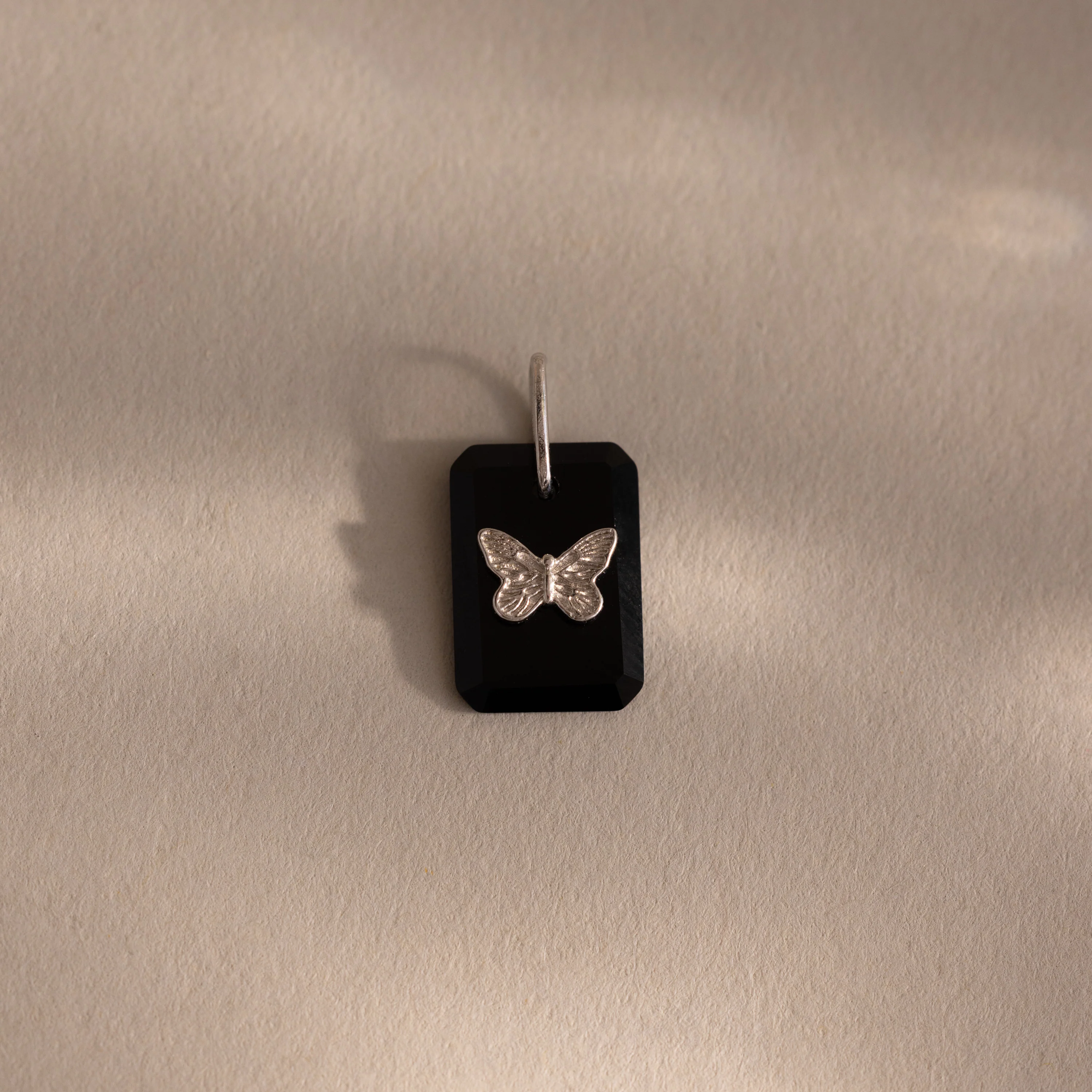 Onyx Butterfly Charm in Silver