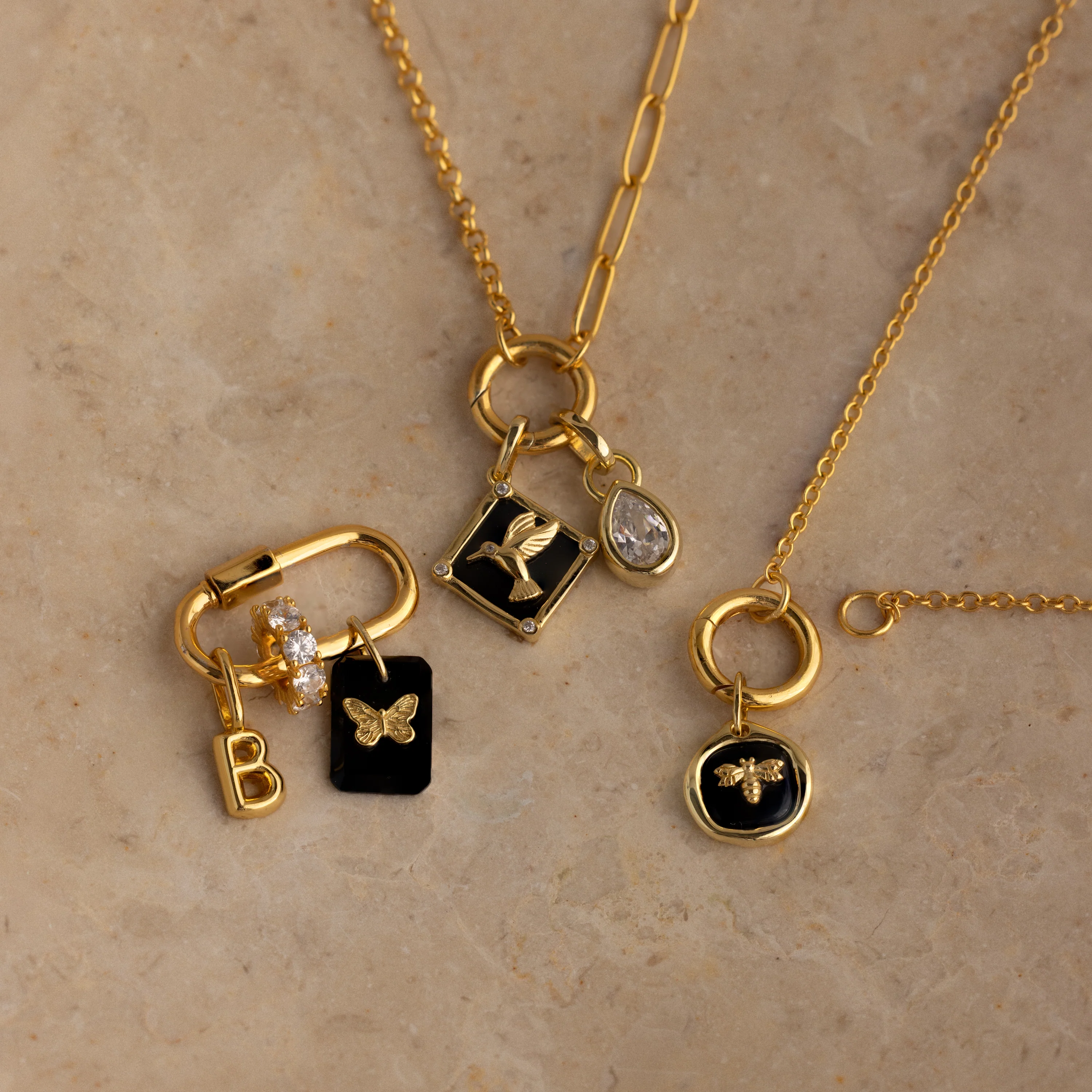 Onyx Honeybee Charm in 18K Gold - Image 7