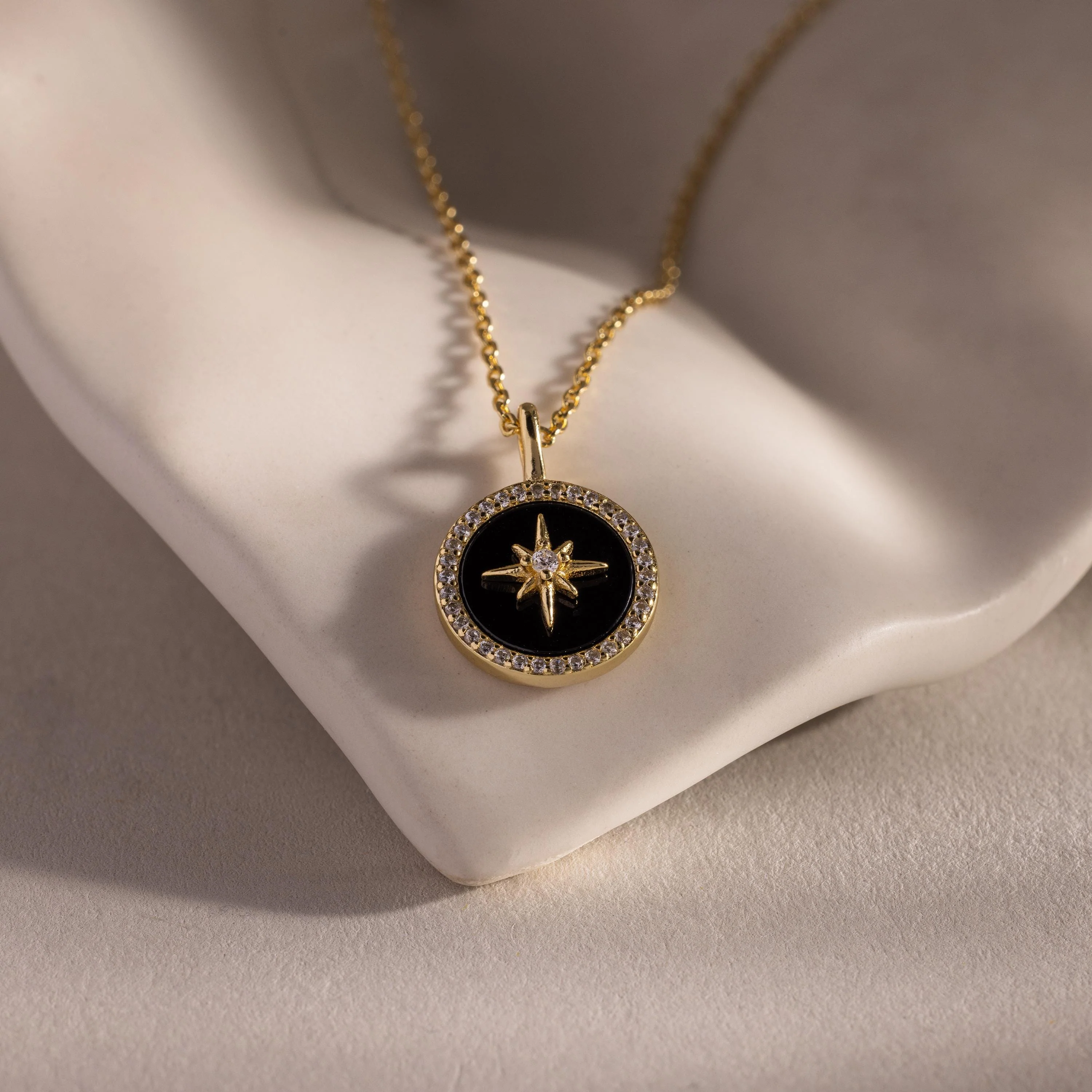 Onyx Star Pendant Necklace in 18K Gold - Image 3