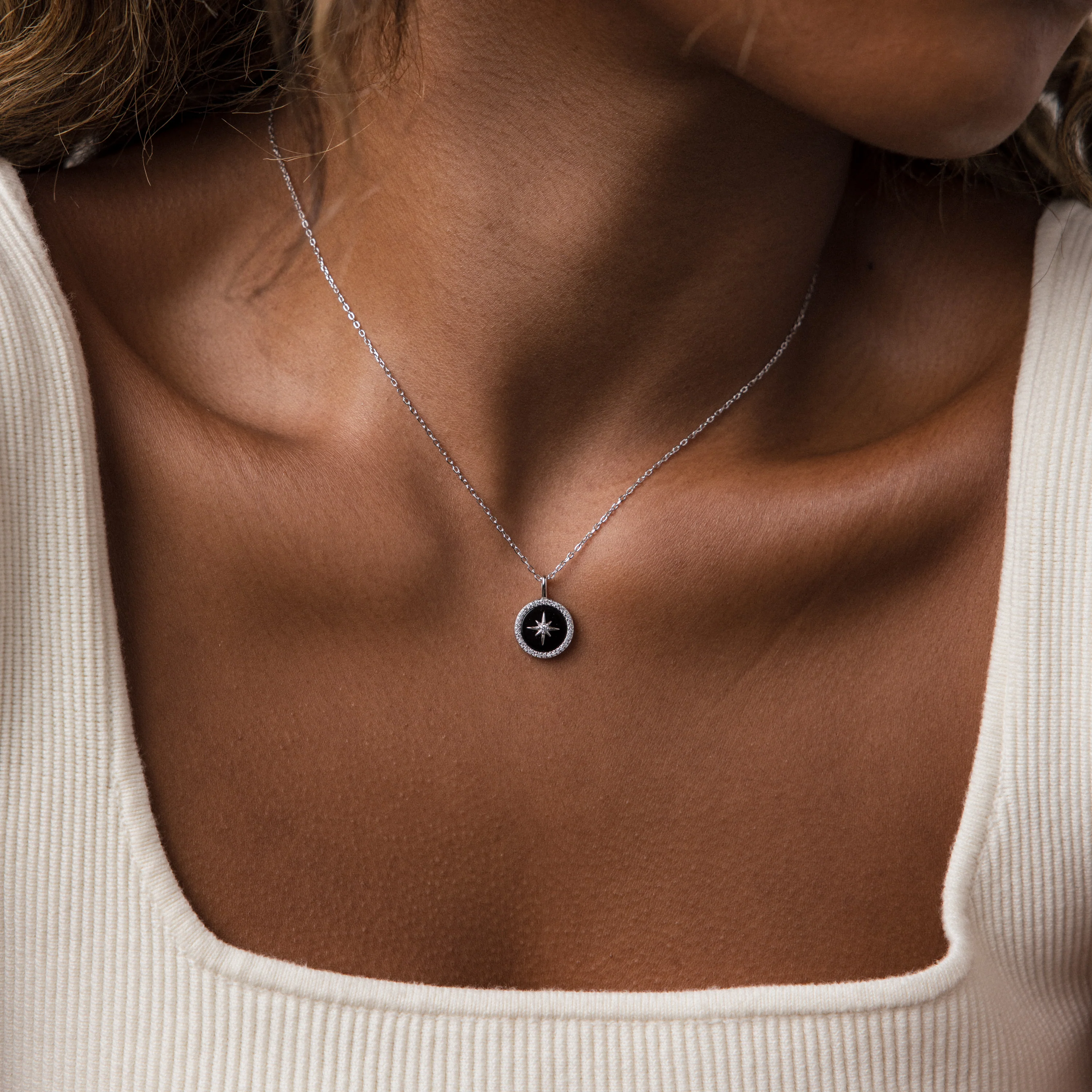 Onyx Star Pendant Necklace in Silver - Image 6