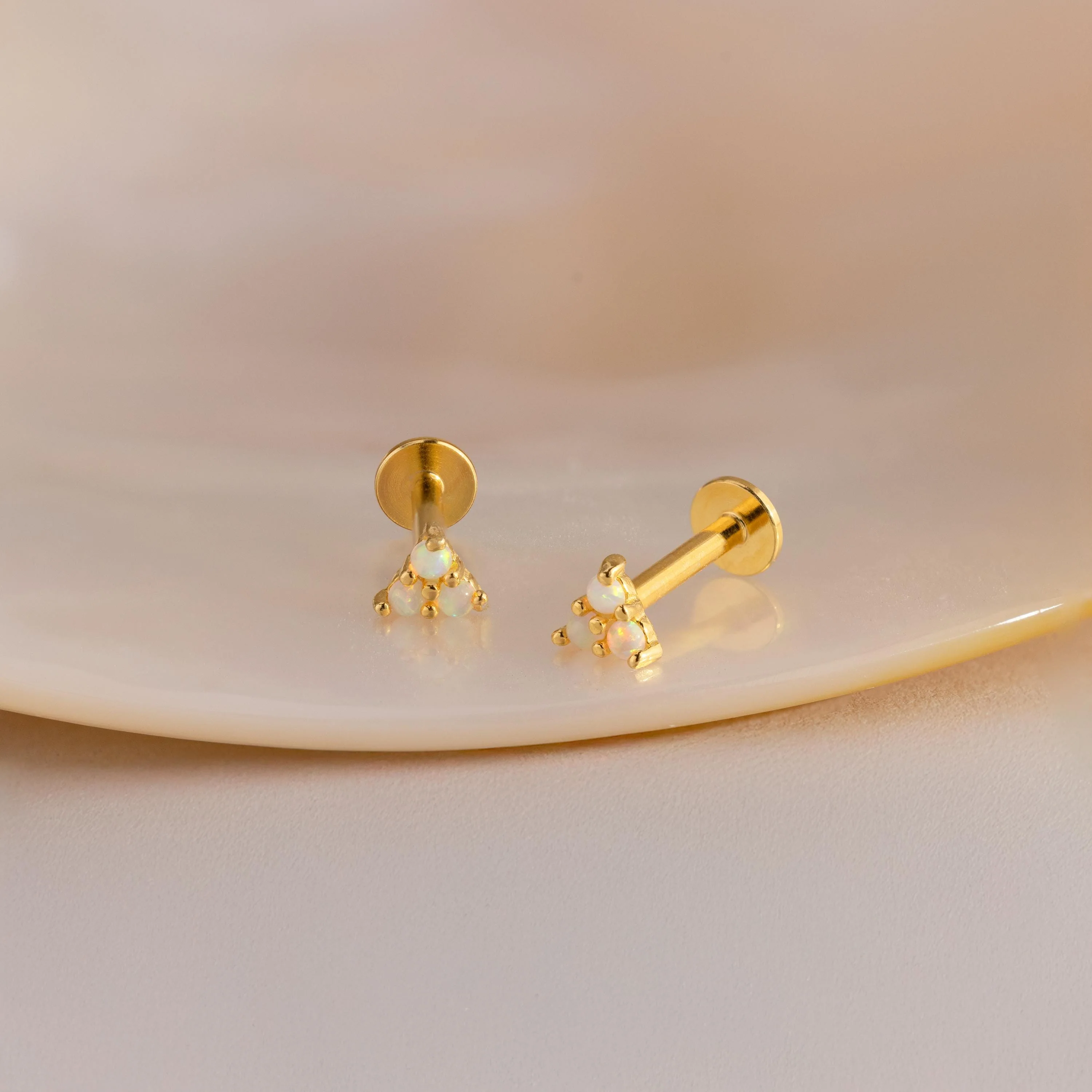 Opal Cluster Flatback Studs in 18K Gold