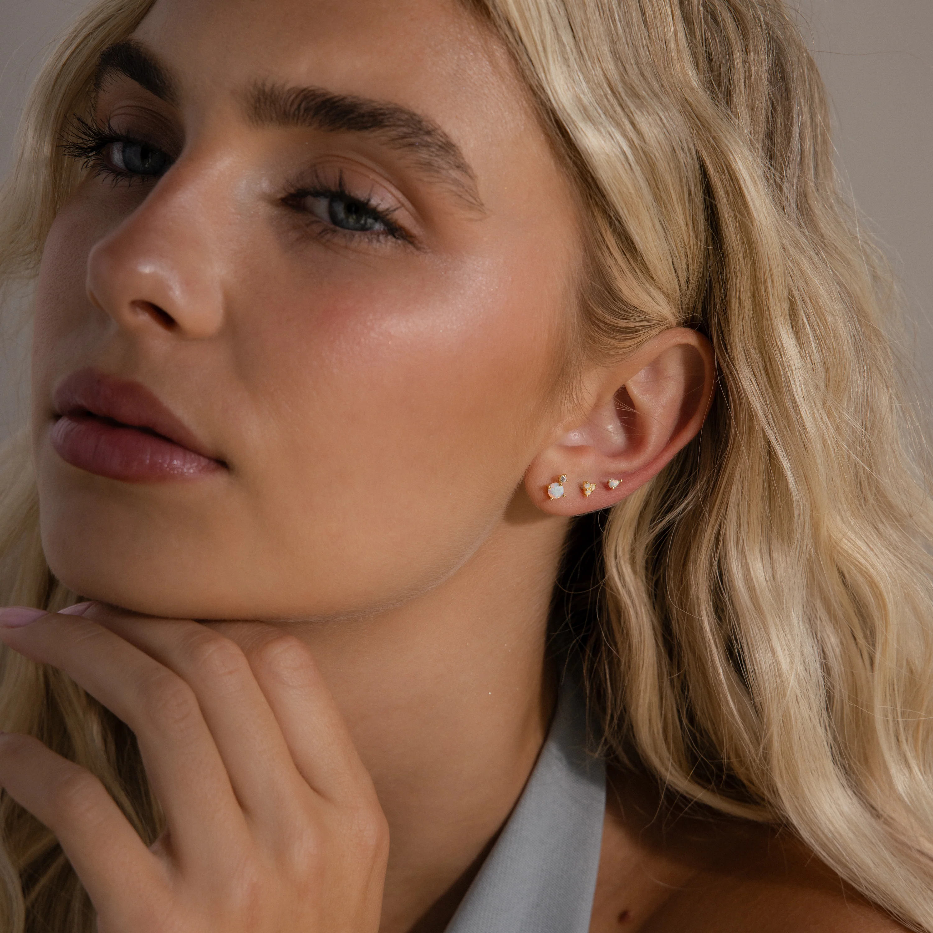 Opal Cluster Flatback Studs in 18K Gold - Image 3