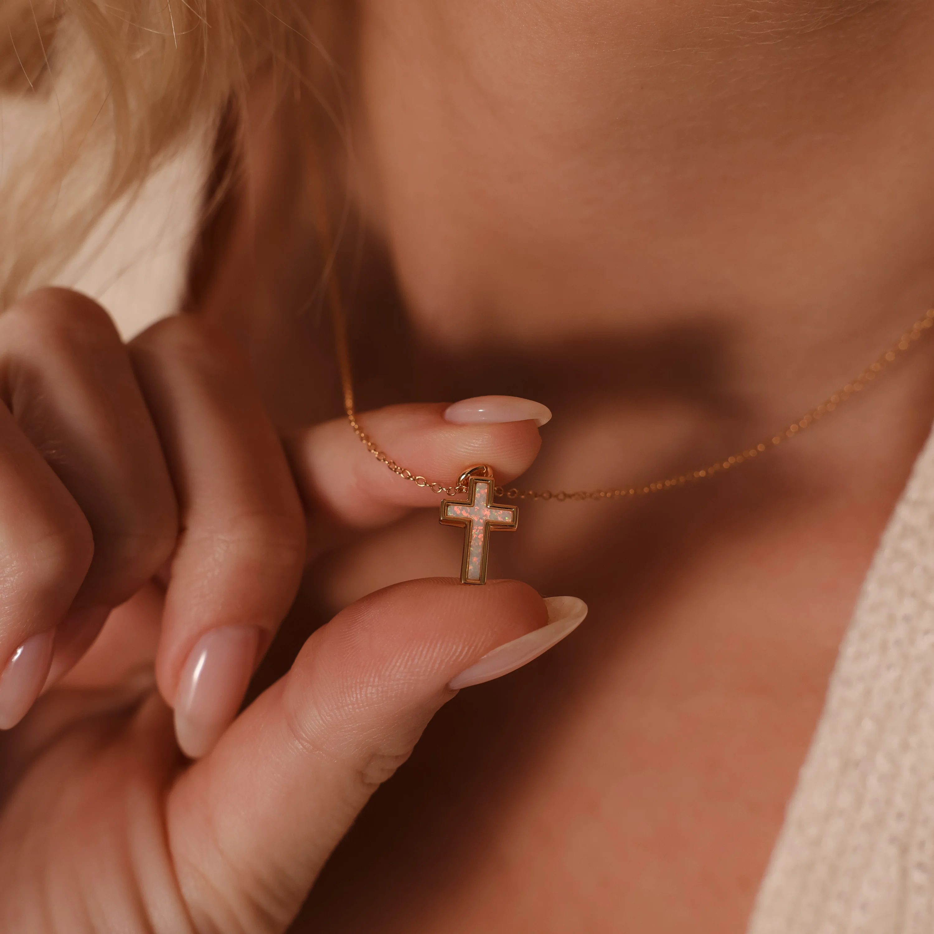 Opal Cross Necklace in 18K Gold - Image 6